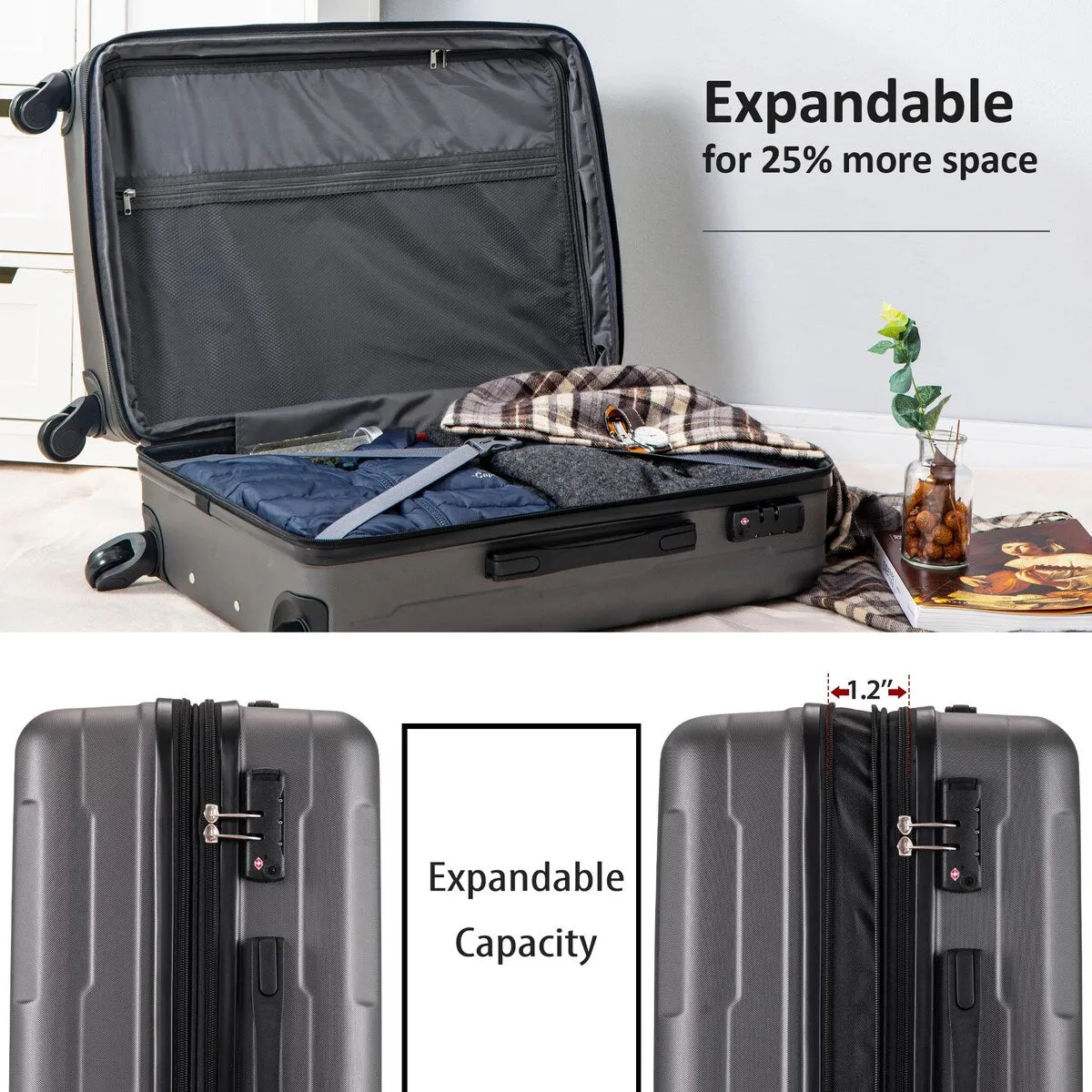 2pcs Durable Luggage Sets with Spinner Wheels and TSA Lock,20inch 28inch