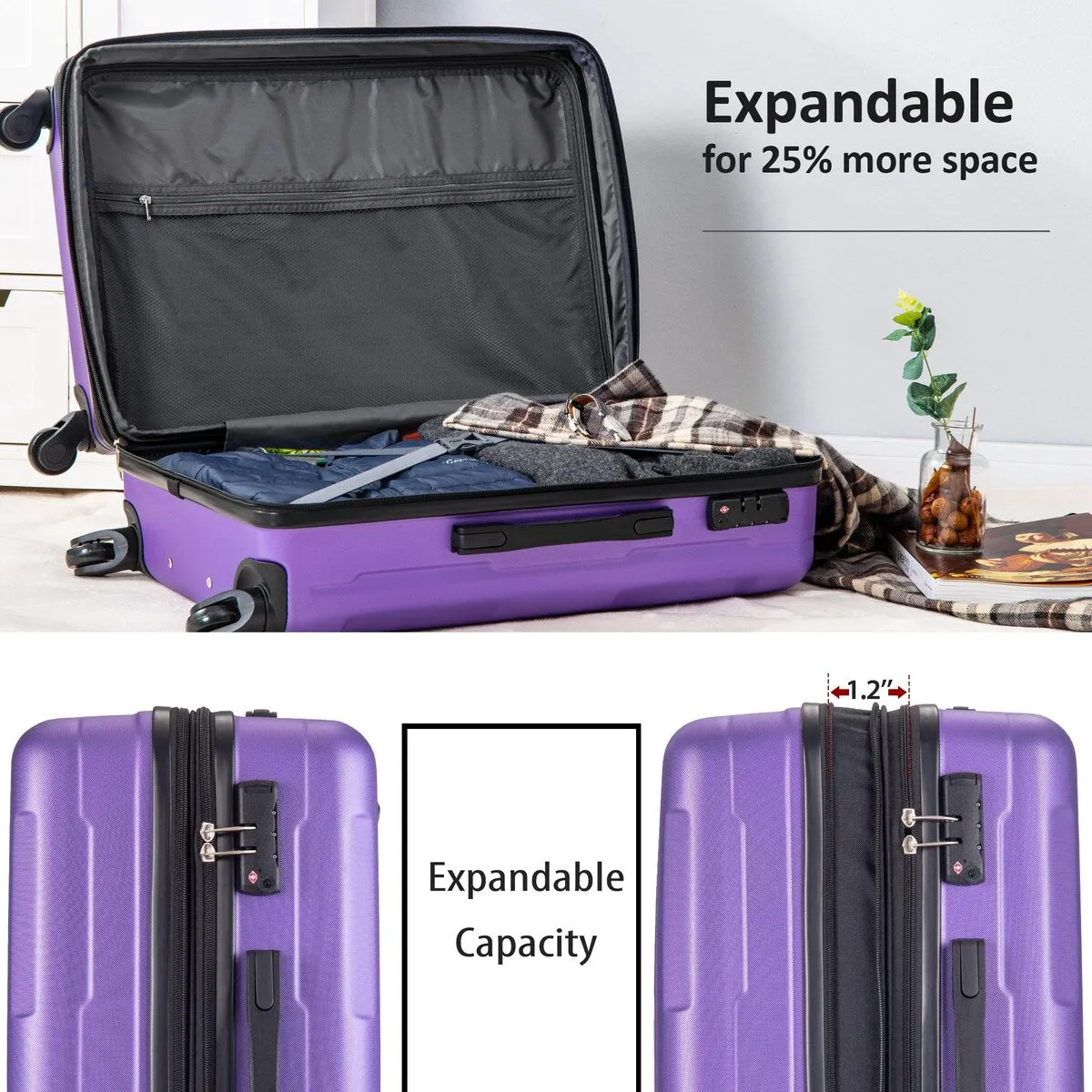 2pcs Durable Luggage Sets with Spinner Wheels and TSA Lock,20inch 28inch