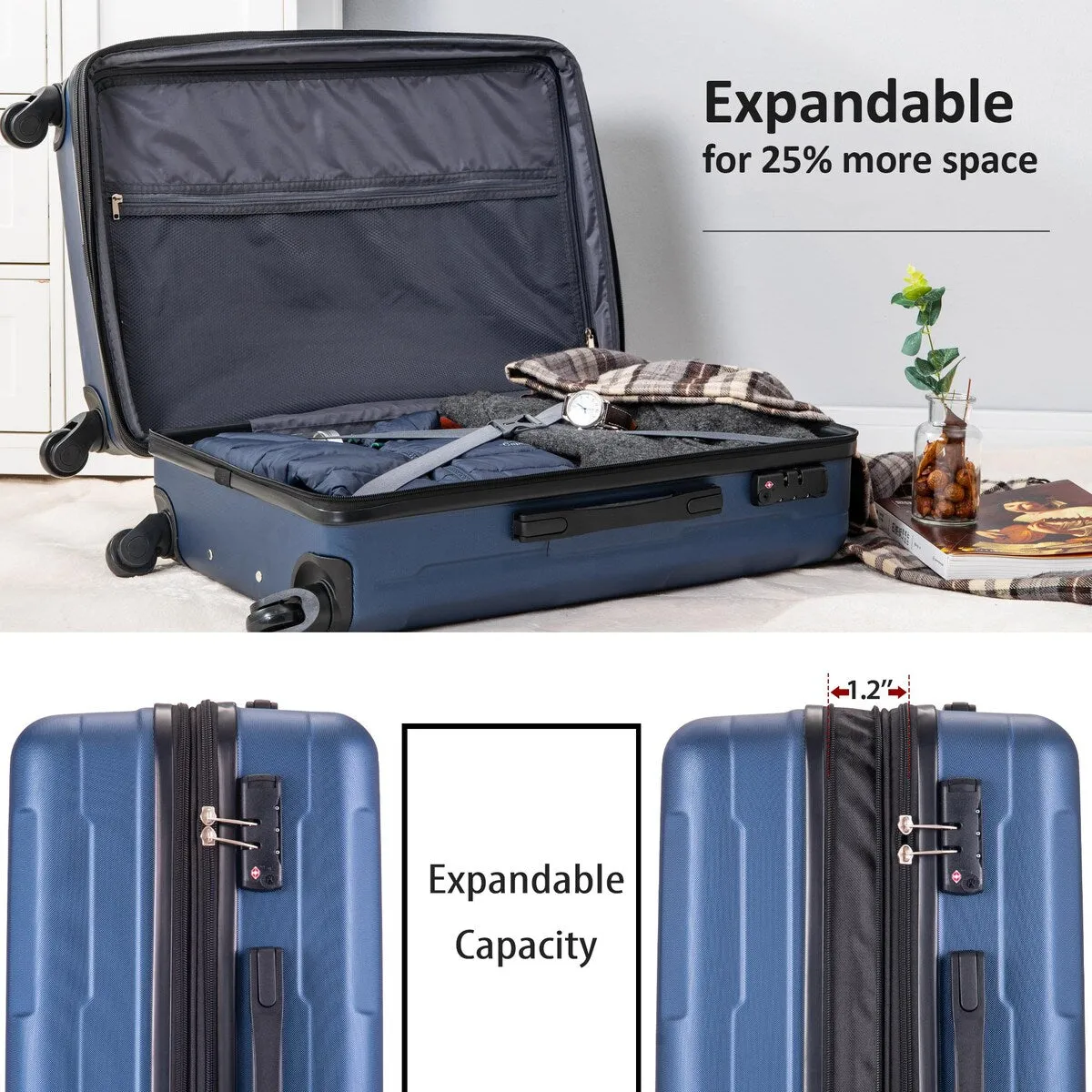 2pcs Durable Luggage Sets with Spinner Wheels and TSA Lock,20inch 28inch
