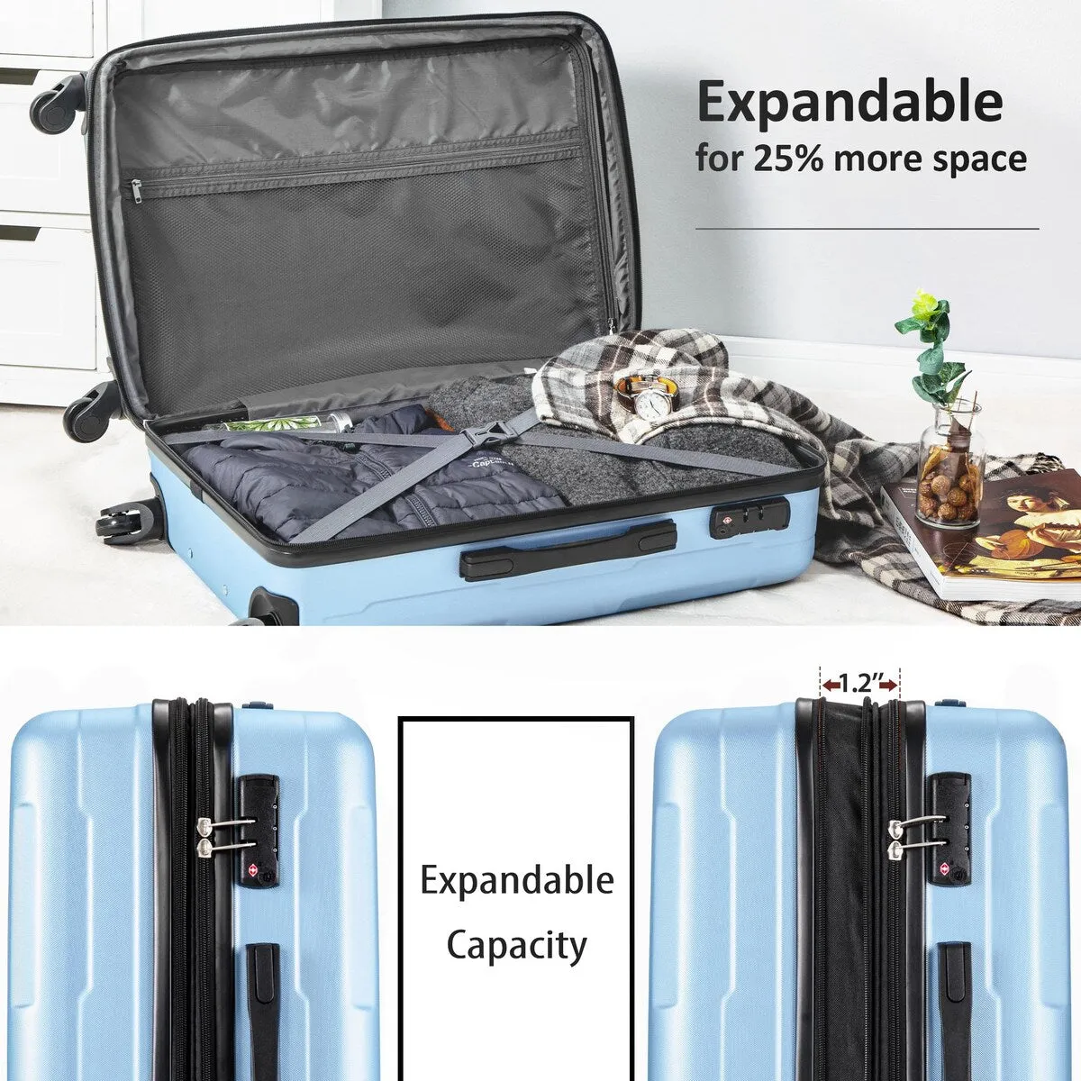 2pcs Durable Luggage Sets with Spinner Wheels and TSA Lock,20inch 28inch