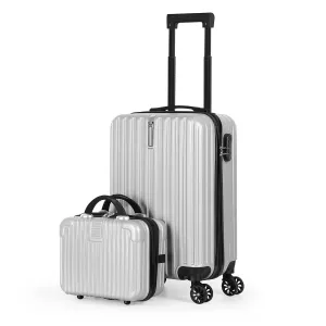 2PCS Luggage Two Piece Rolling Luggage Set Lightweight With Hook 20   14 Silver