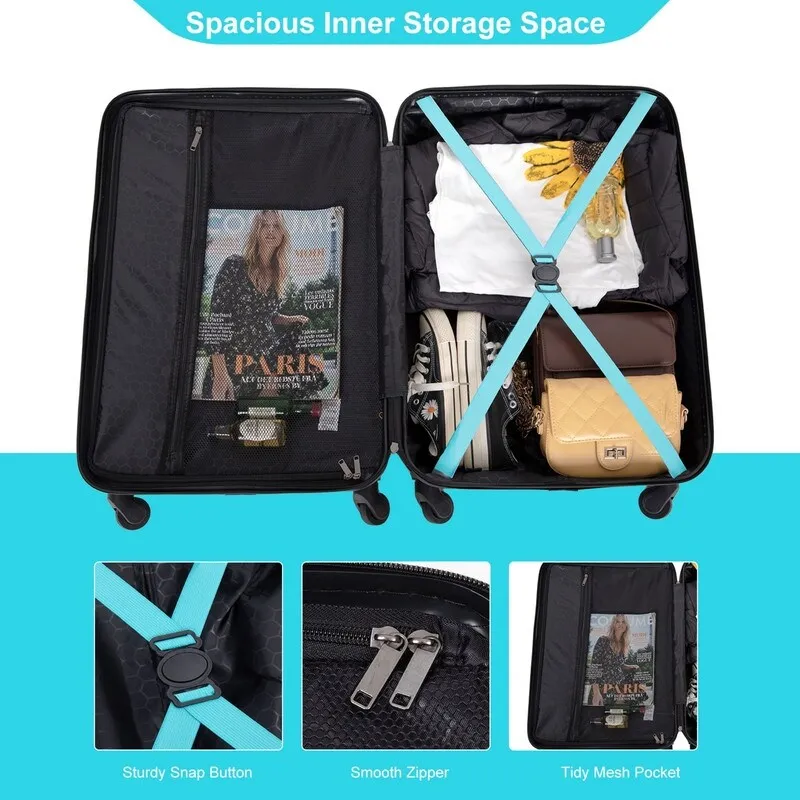 3 Piece ABS Lightweight Suitcase Luggage Sets with Two Hooks,TSA Lock
