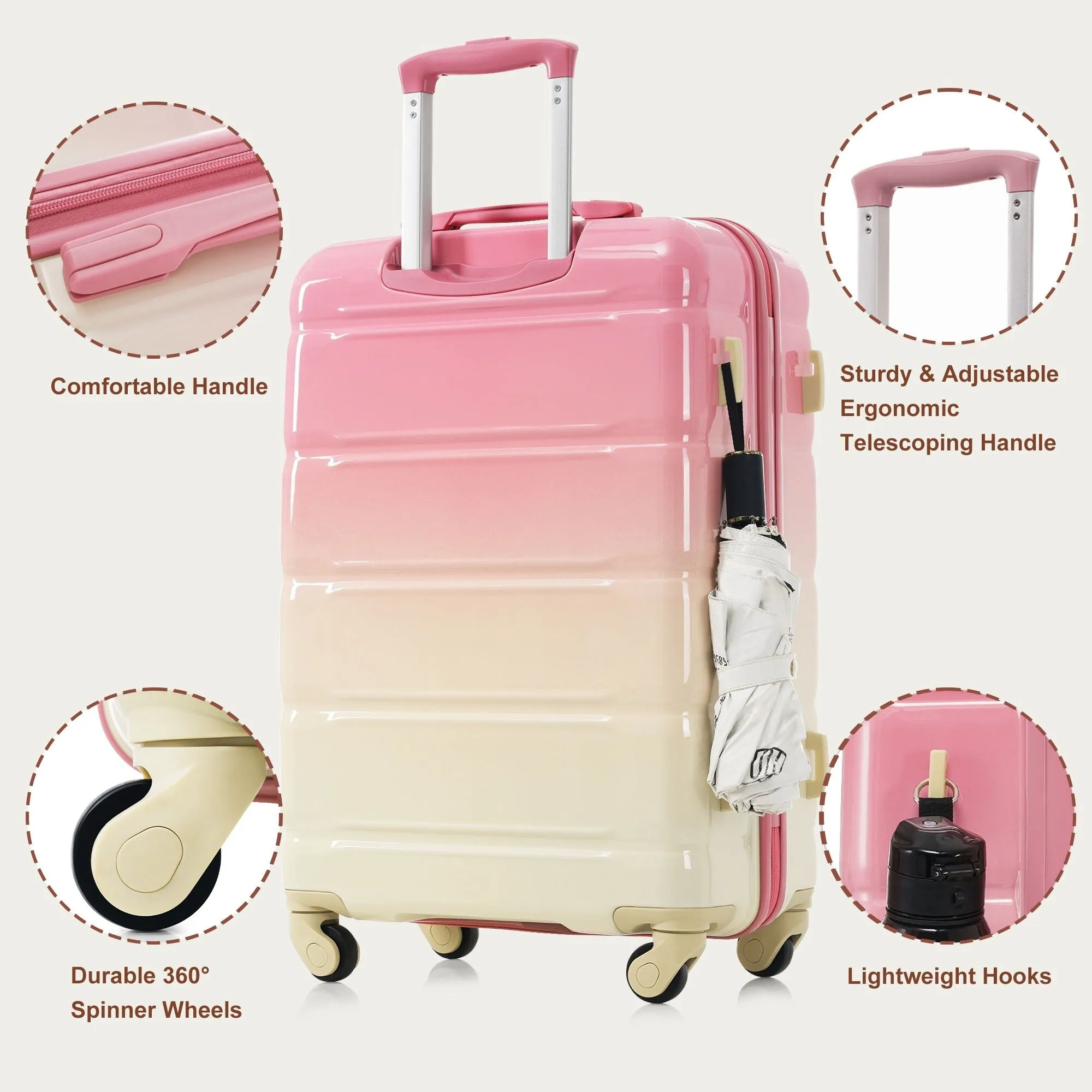 3 Piece Luggage Set with USB Port and Spinner Wheels, Hardsided Lightweight Suitcase with Mesh Pockets