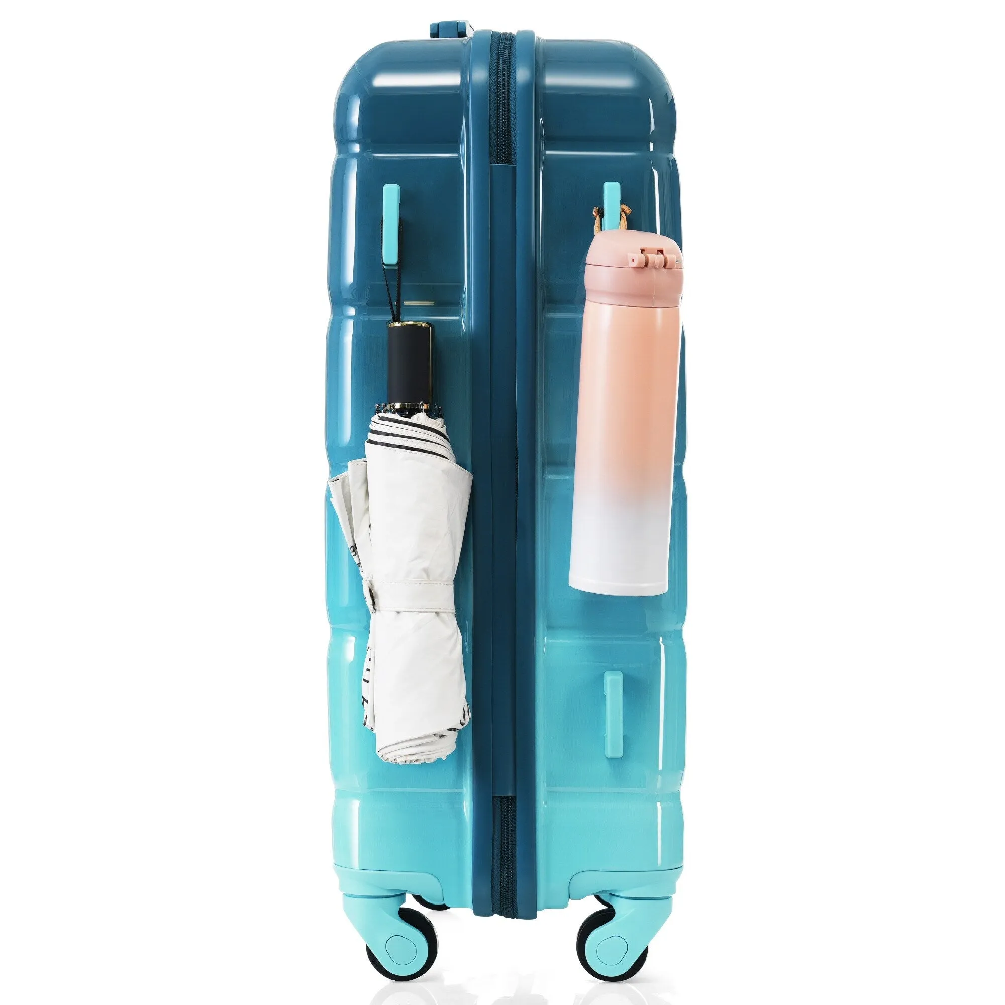 3 Piece Luggage Set with USB Port and Spinner Wheels, Hardsided Lightweight Suitcase with Mesh Pockets