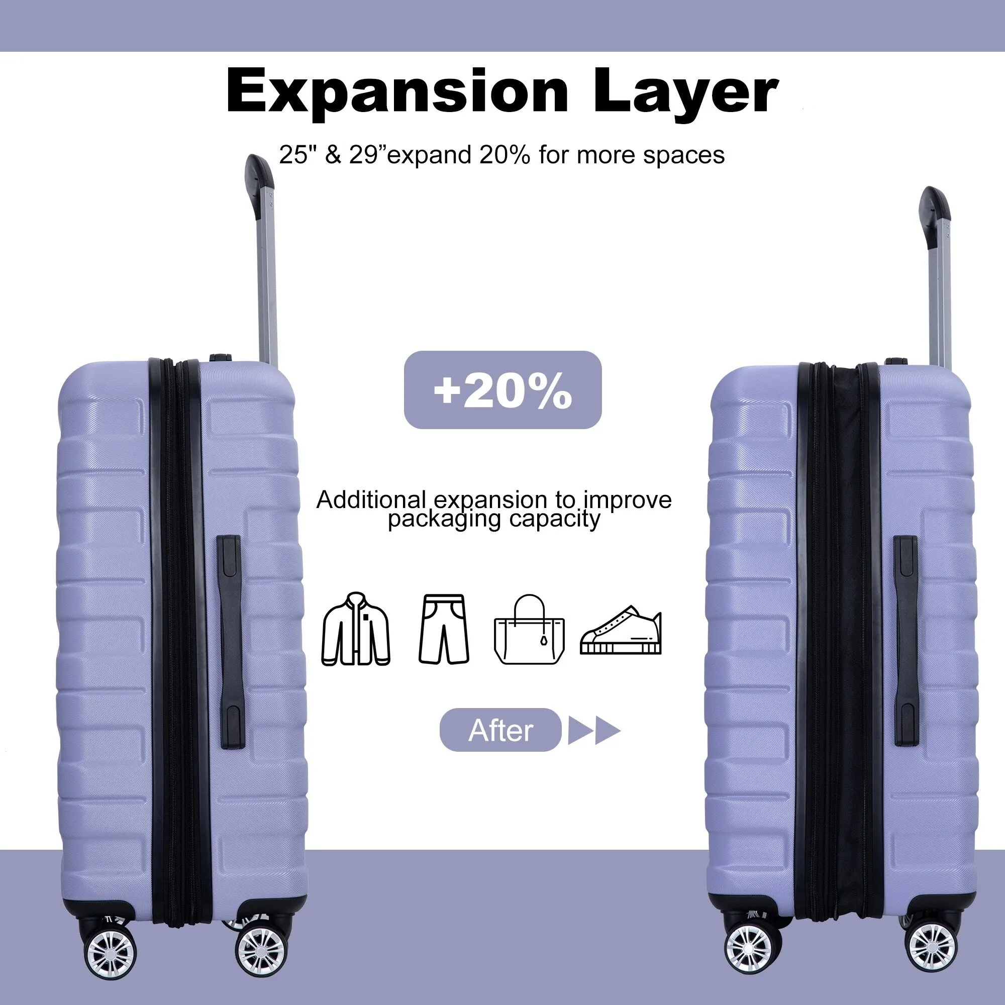 3 Piece Luggage Sets PC Lightweight & Durable
