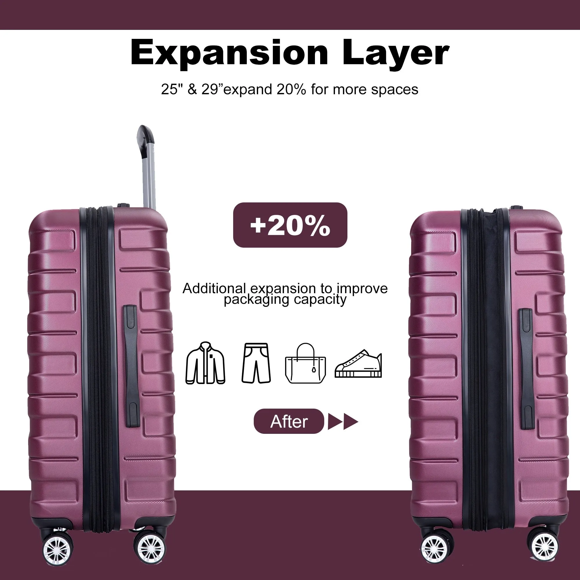 3 Piece Luggage Sets PC Lightweight & Durable