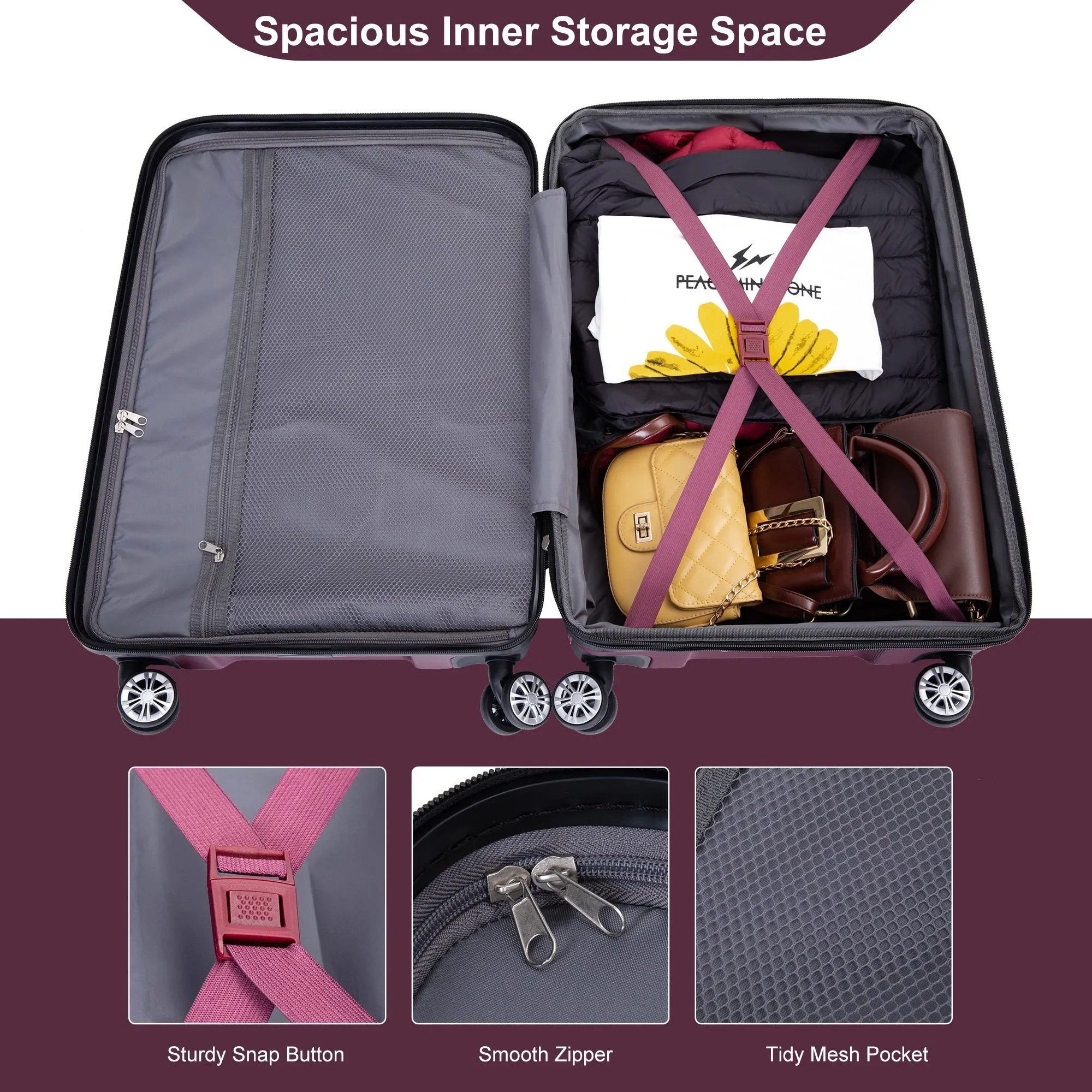 3 Piece Luggage Sets PC Lightweight & Durable