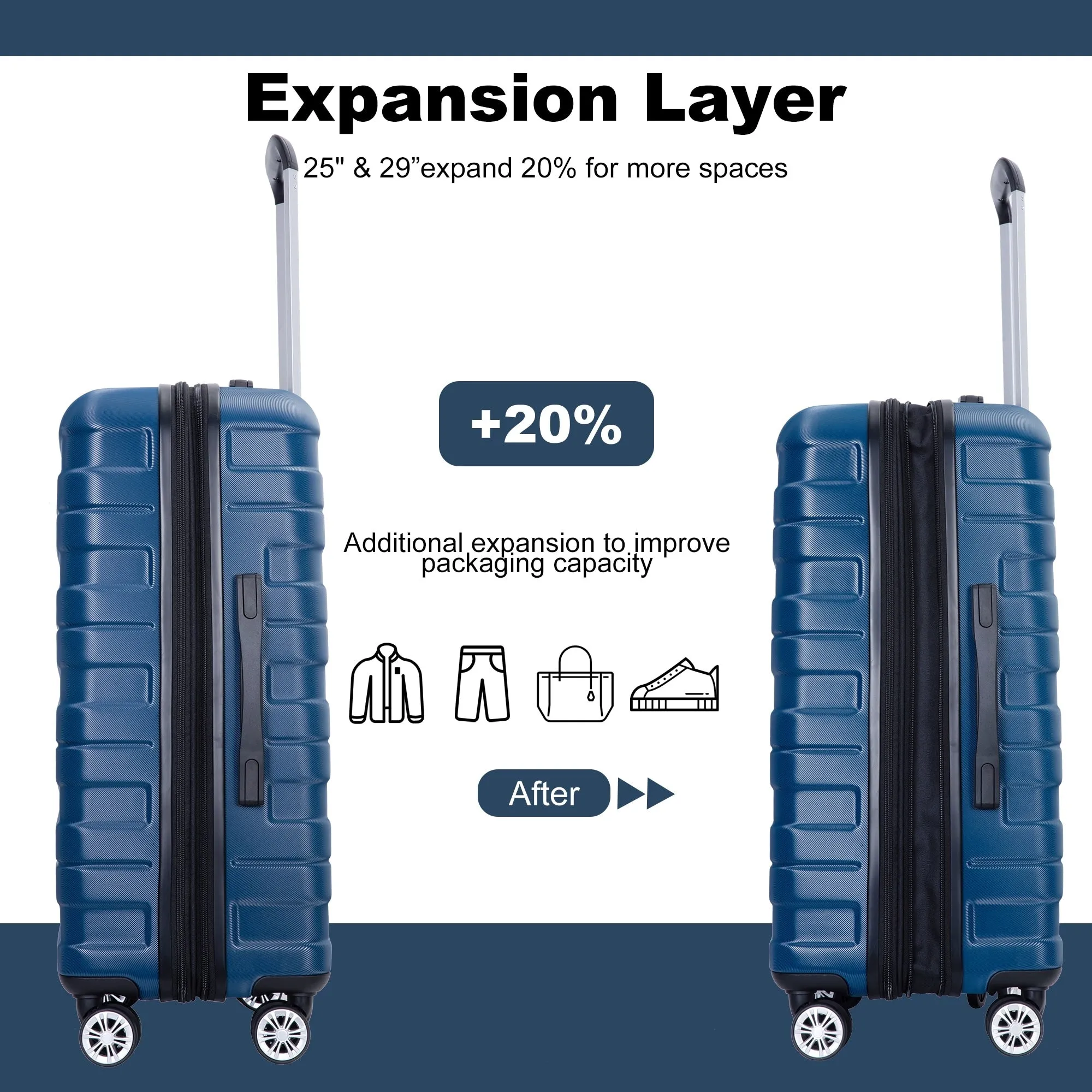 3 Piece Luggage Sets PC Lightweight & Durable