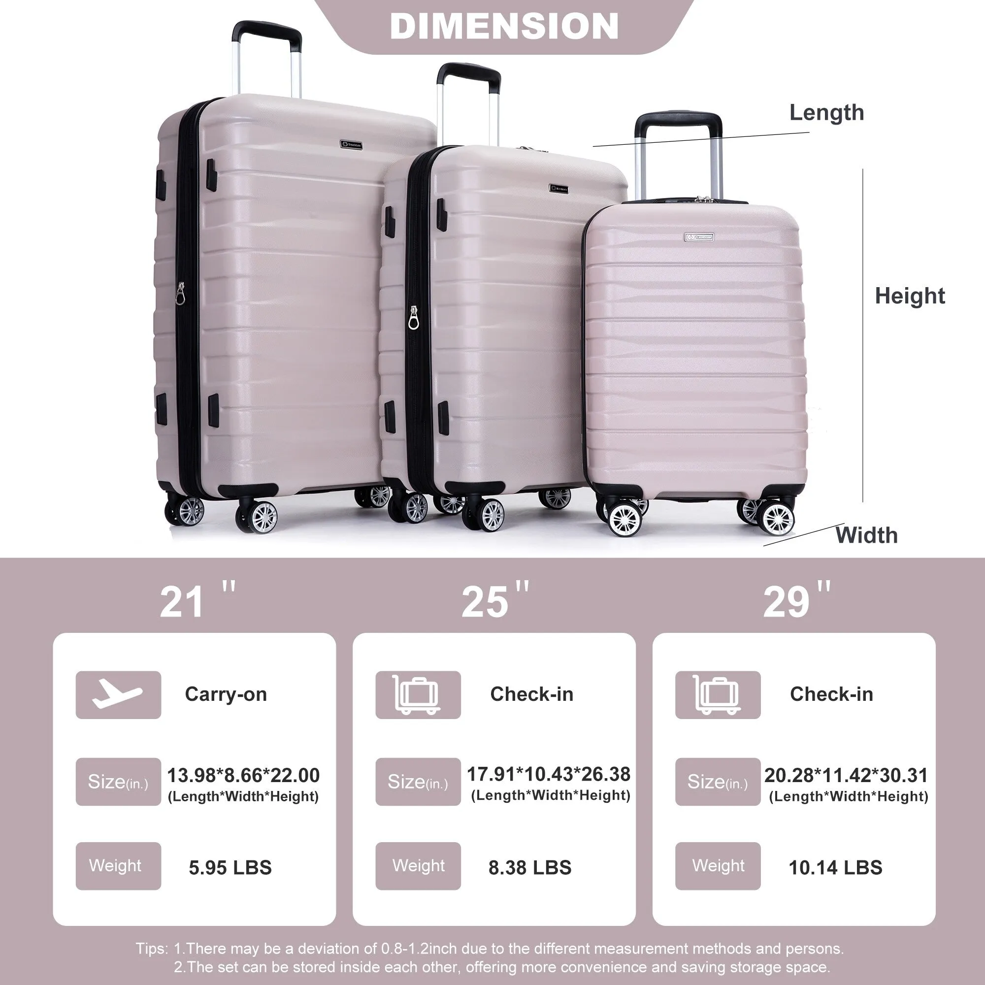 3 Piece Luggage Sets PC Lightweight & Durable