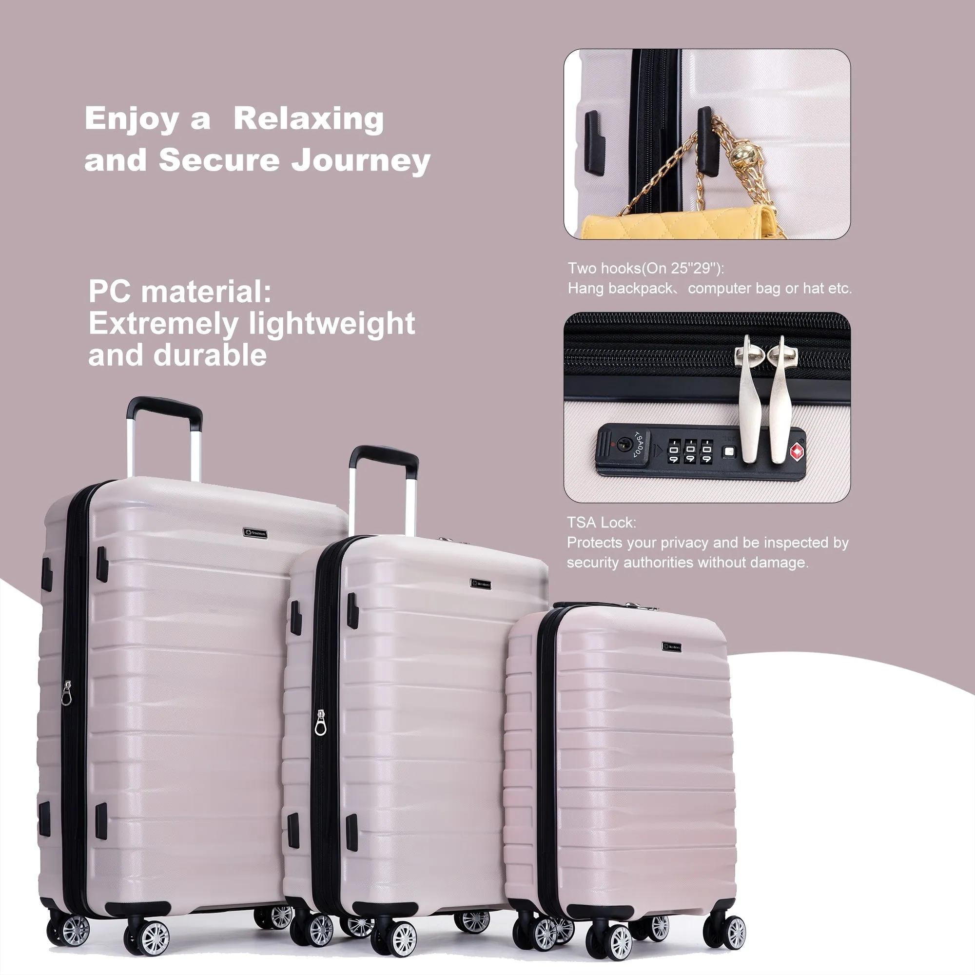 3 Piece Luggage Sets PC Lightweight & Durable