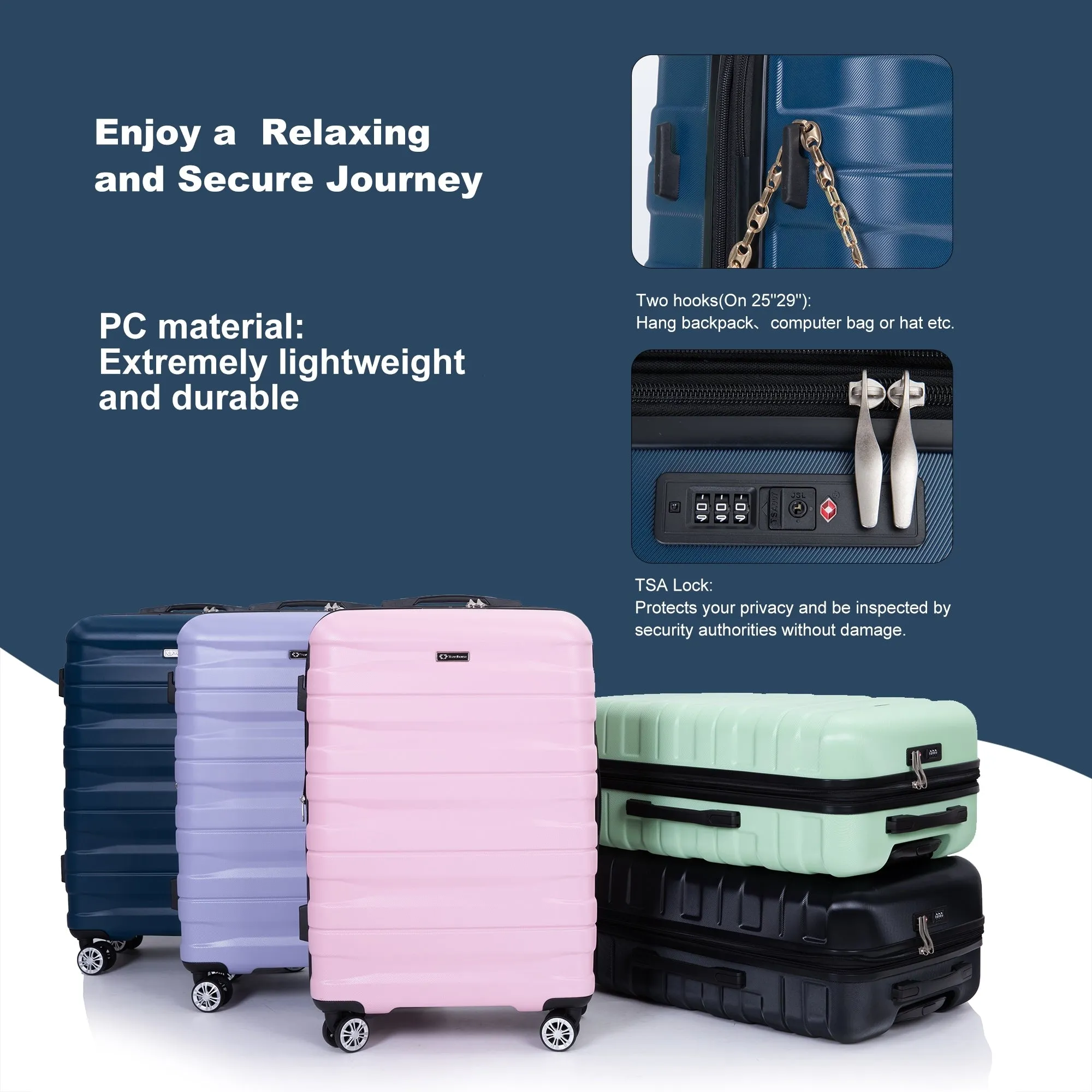 3 Piece Luggage Sets PC Lightweight & Durable