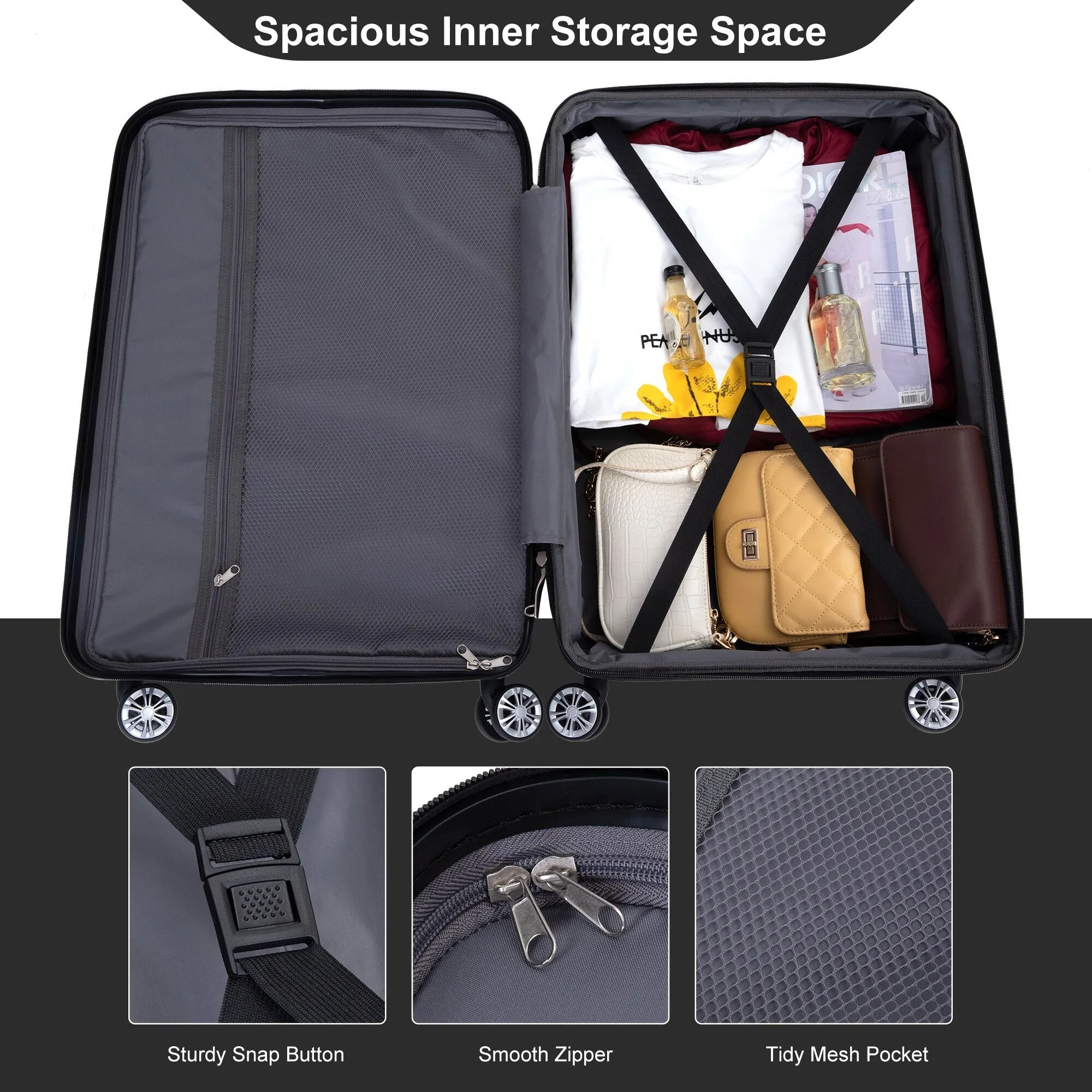 3 Piece Luggage Sets PC Lightweight & Durable