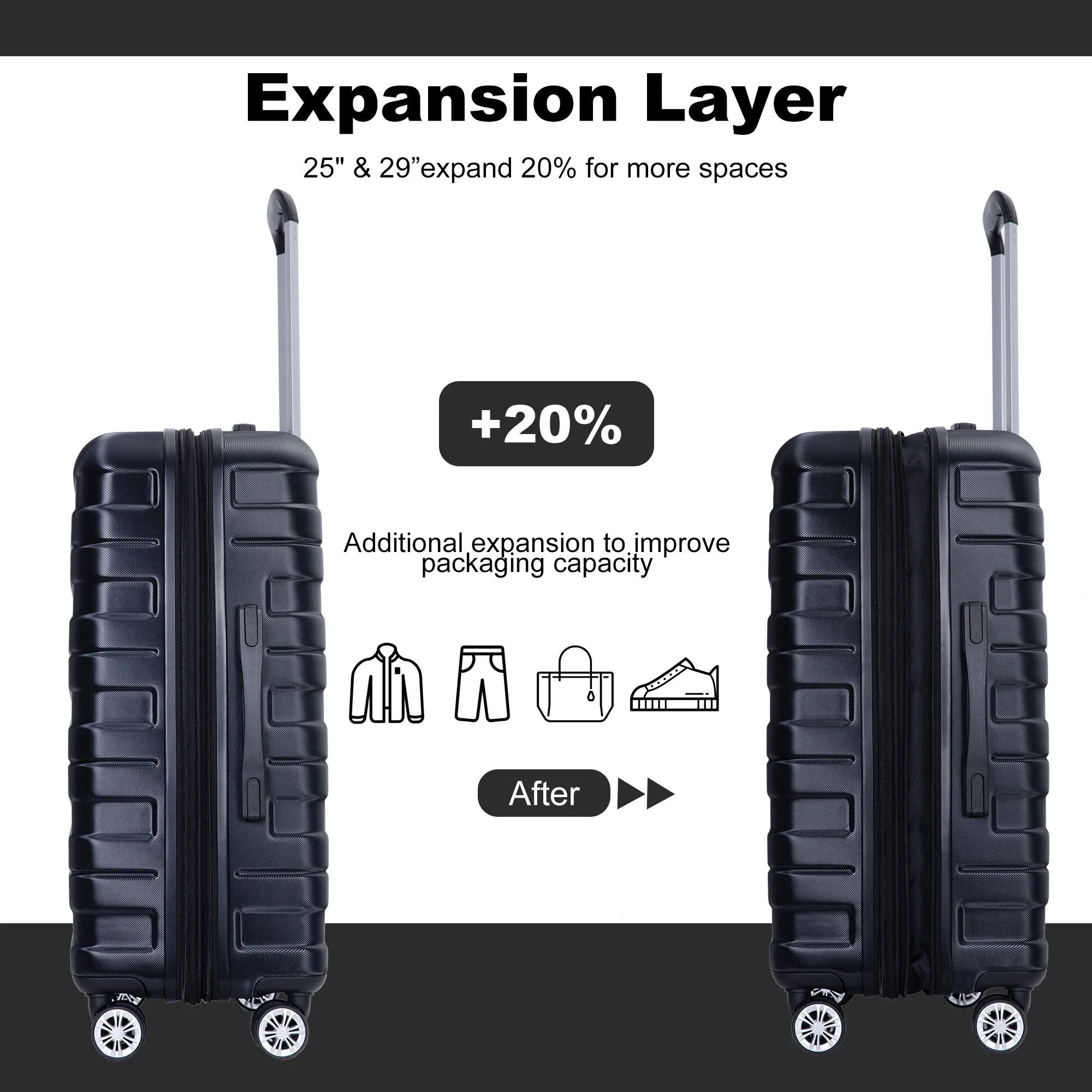 3 Piece Luggage Sets PC Lightweight & Durable