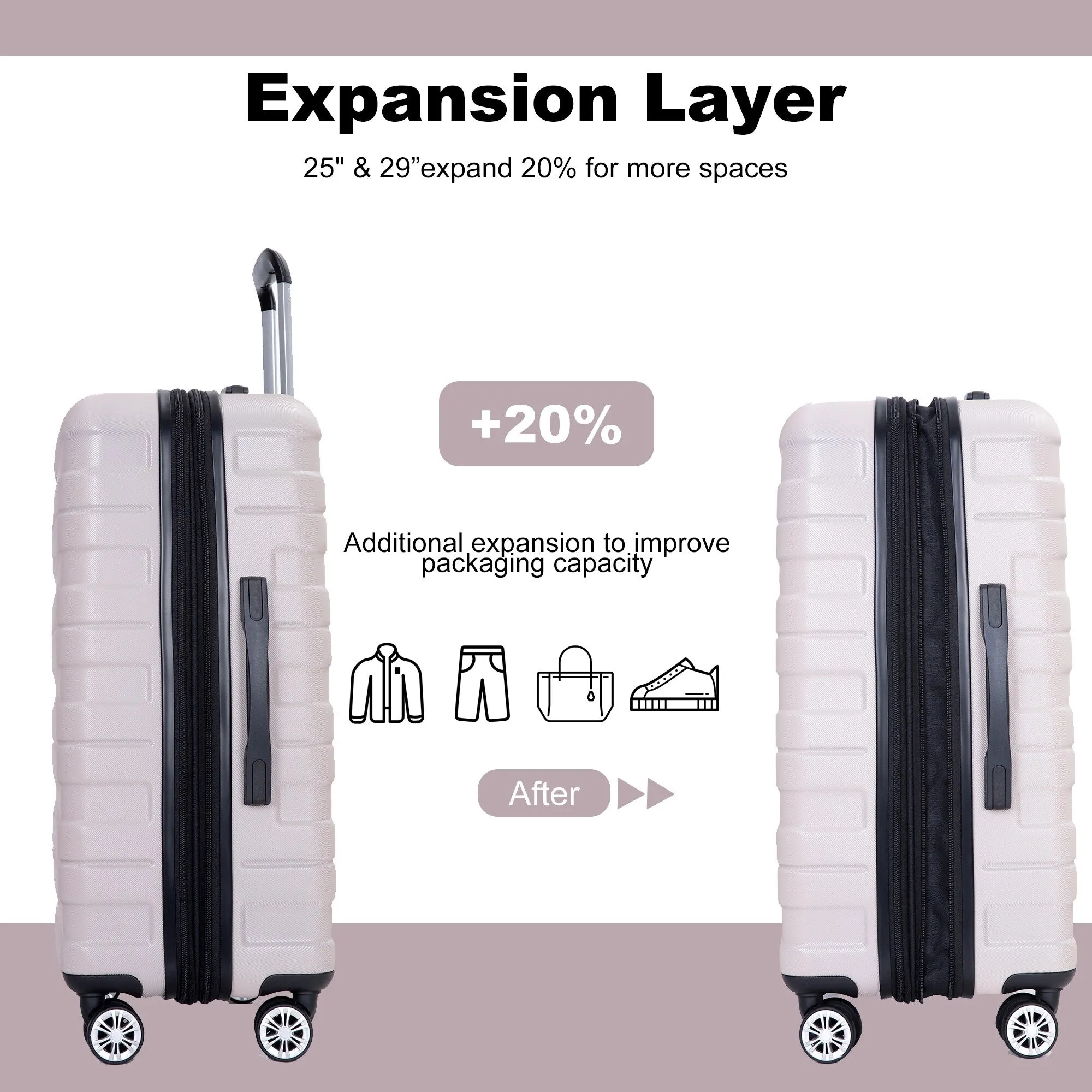 3 Piece Luggage Sets PC Lightweight & Durable