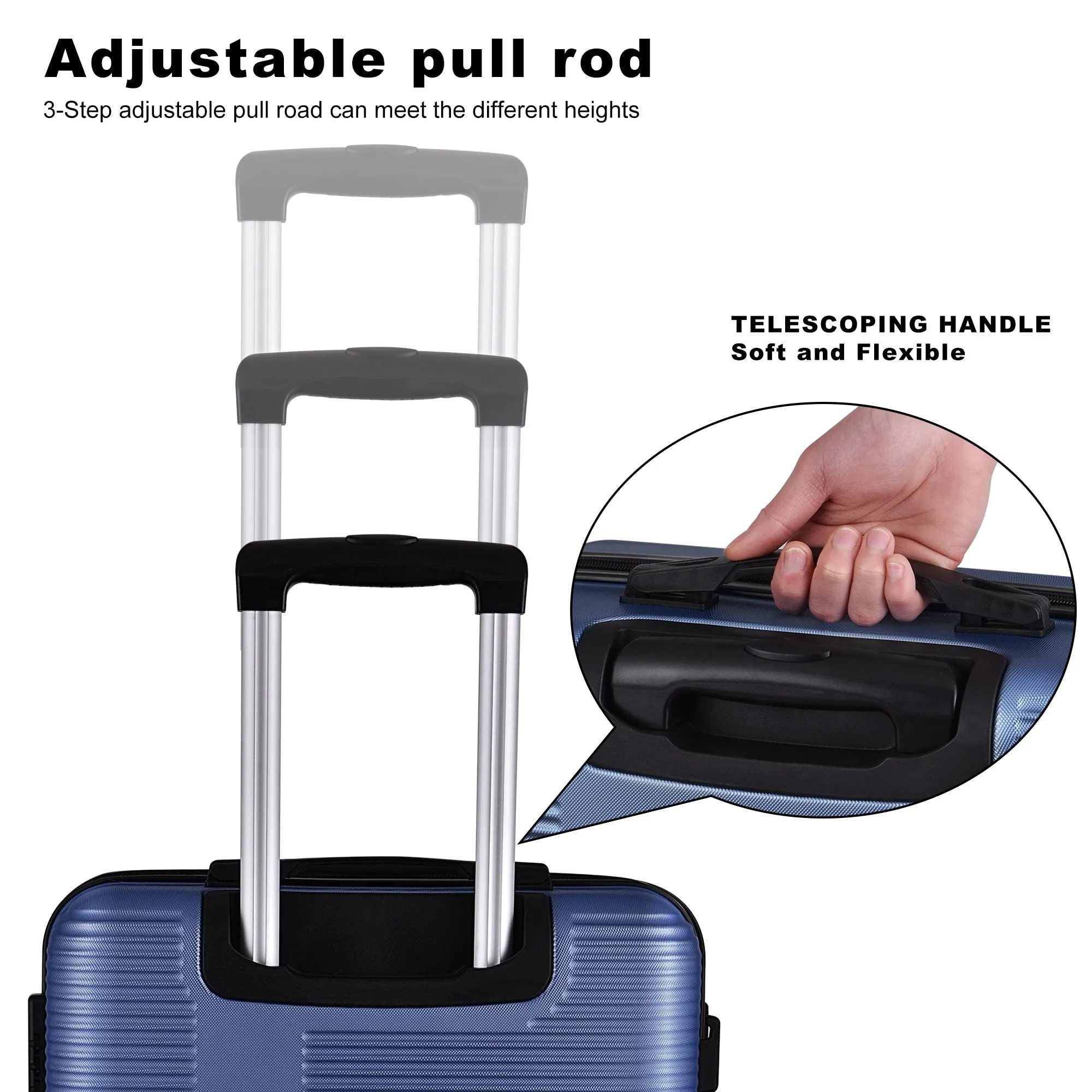 3 Piece Luggage with TSA Lock ABS, Durable Luggage Set, Lightweight Suitcase with Hooks, 20in/24in/28in