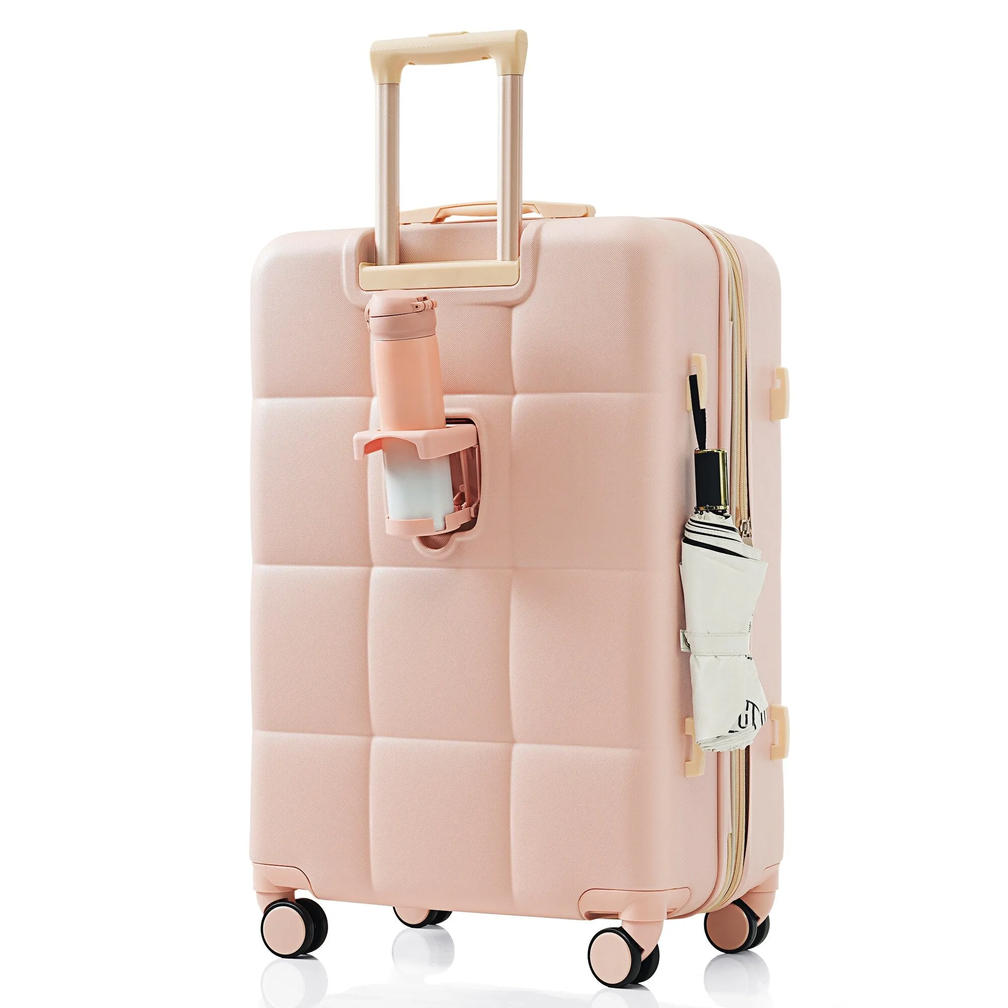 4 Piece Luggage Sets with Travel Bag and Cup Holder, 20-inch Expandable Suitcase with USB Port and 360-degree Wheels