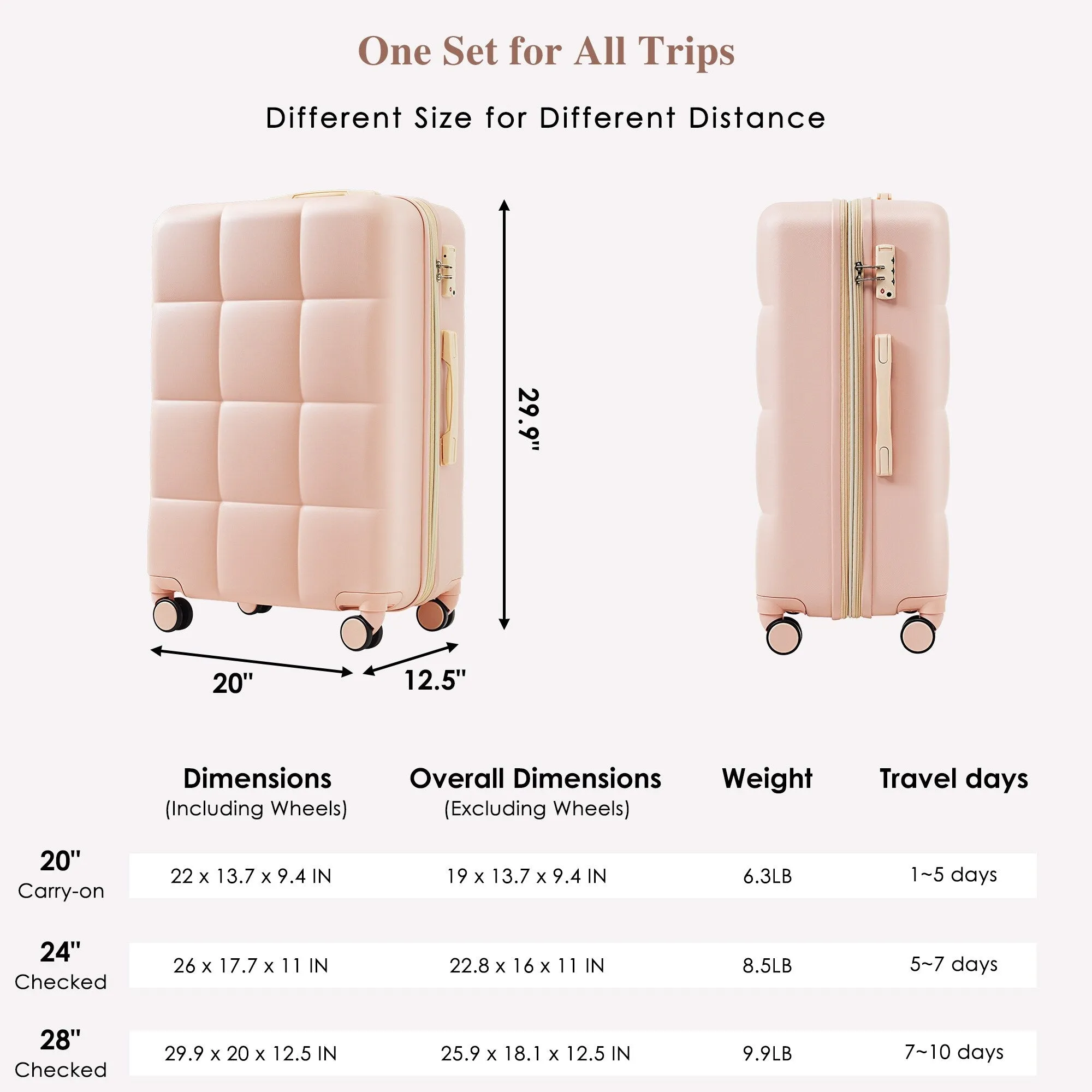 4 Piece Luggage Sets with Travel Bag and Cup Holder, 20-inch Expandable Suitcase with USB Port and 360-degree Wheels