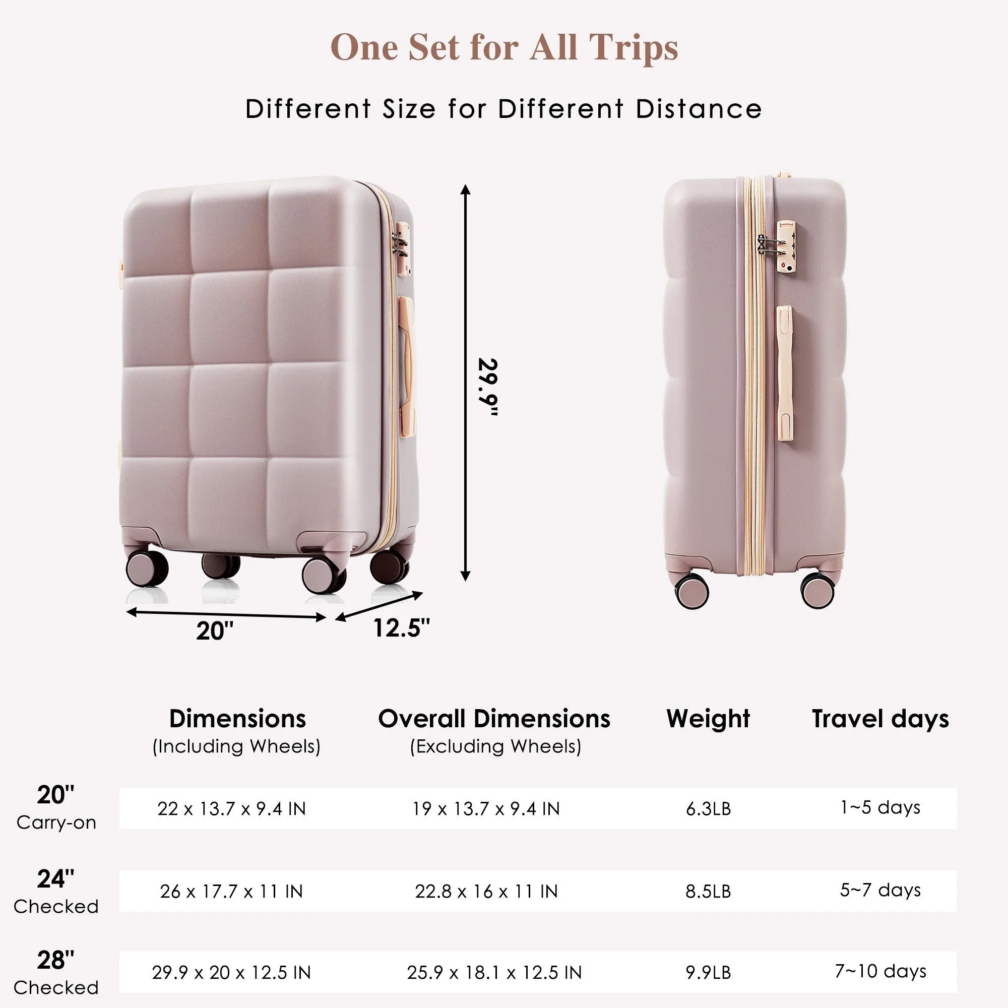 4 Piece Luggage Sets with Travel Bag and Cup Holder, 20-inch Expandable Suitcase with USB Port and 360-degree Wheels