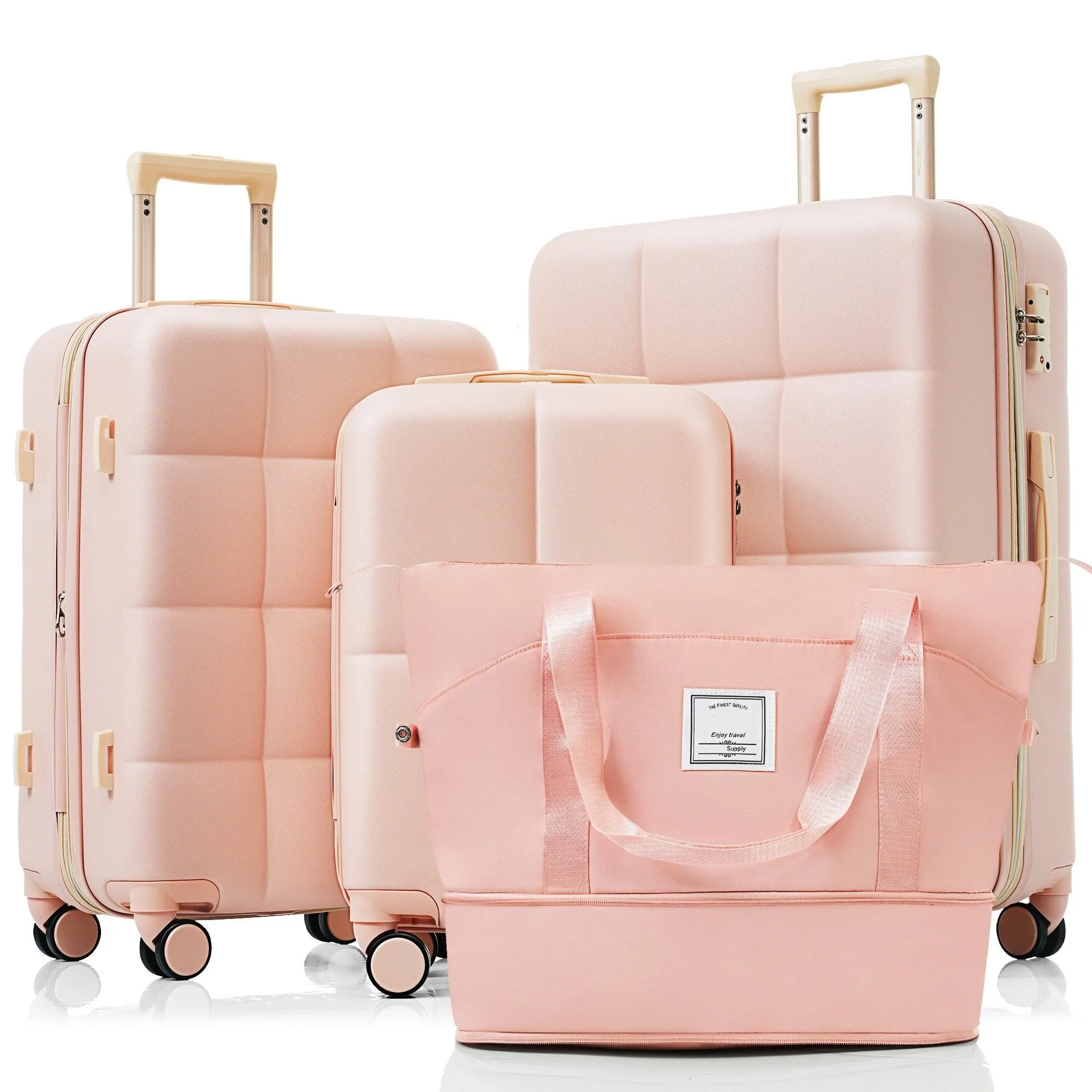 4 Piece Luggage Sets with Travel Bag and Cup Holder, 20-inch Expandable Suitcase with USB Port and 360-degree Wheels