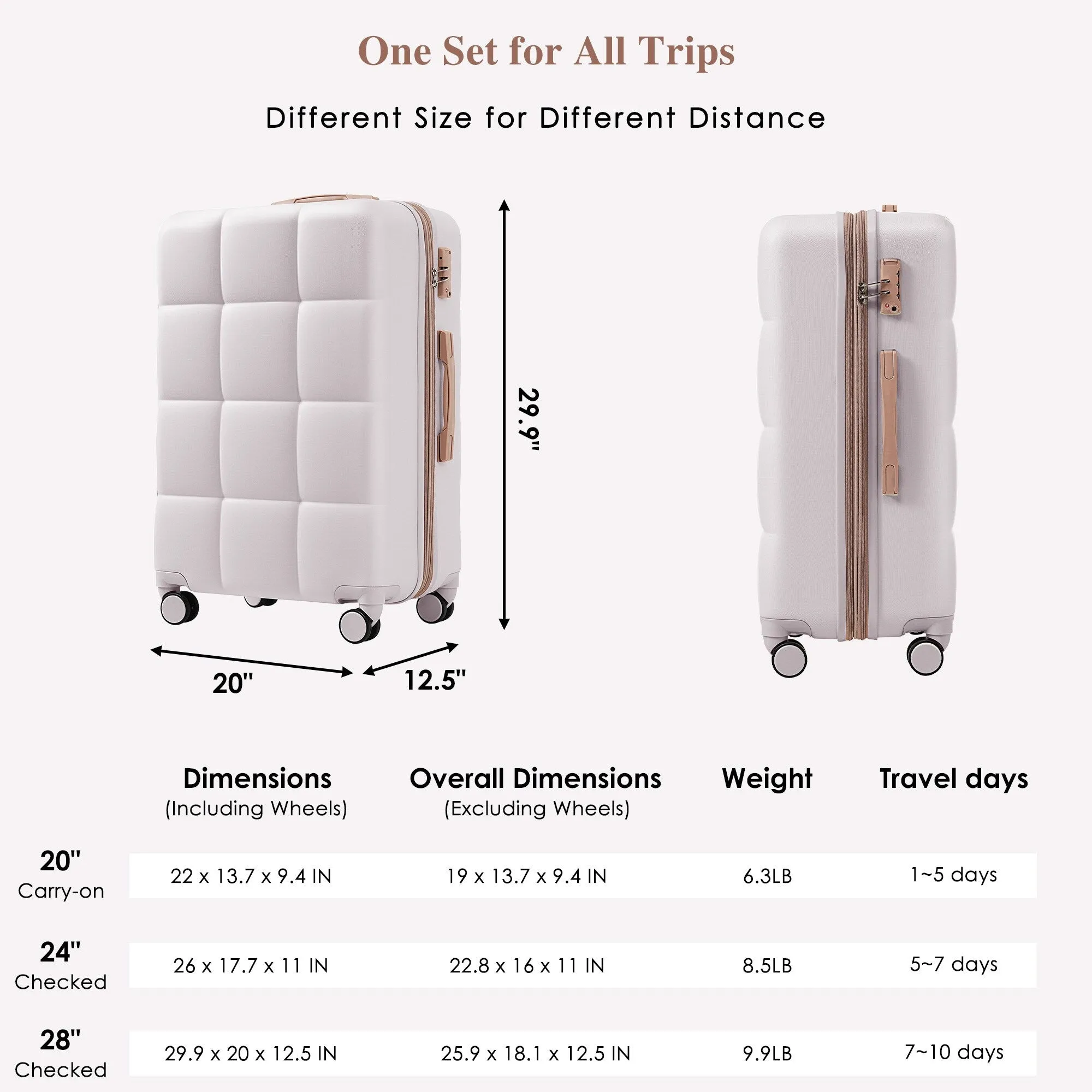 4 Piece Luggage Sets with Travel Bag and Cup Holder, 20-inch Expandable Suitcase with USB Port and 360-degree Wheels
