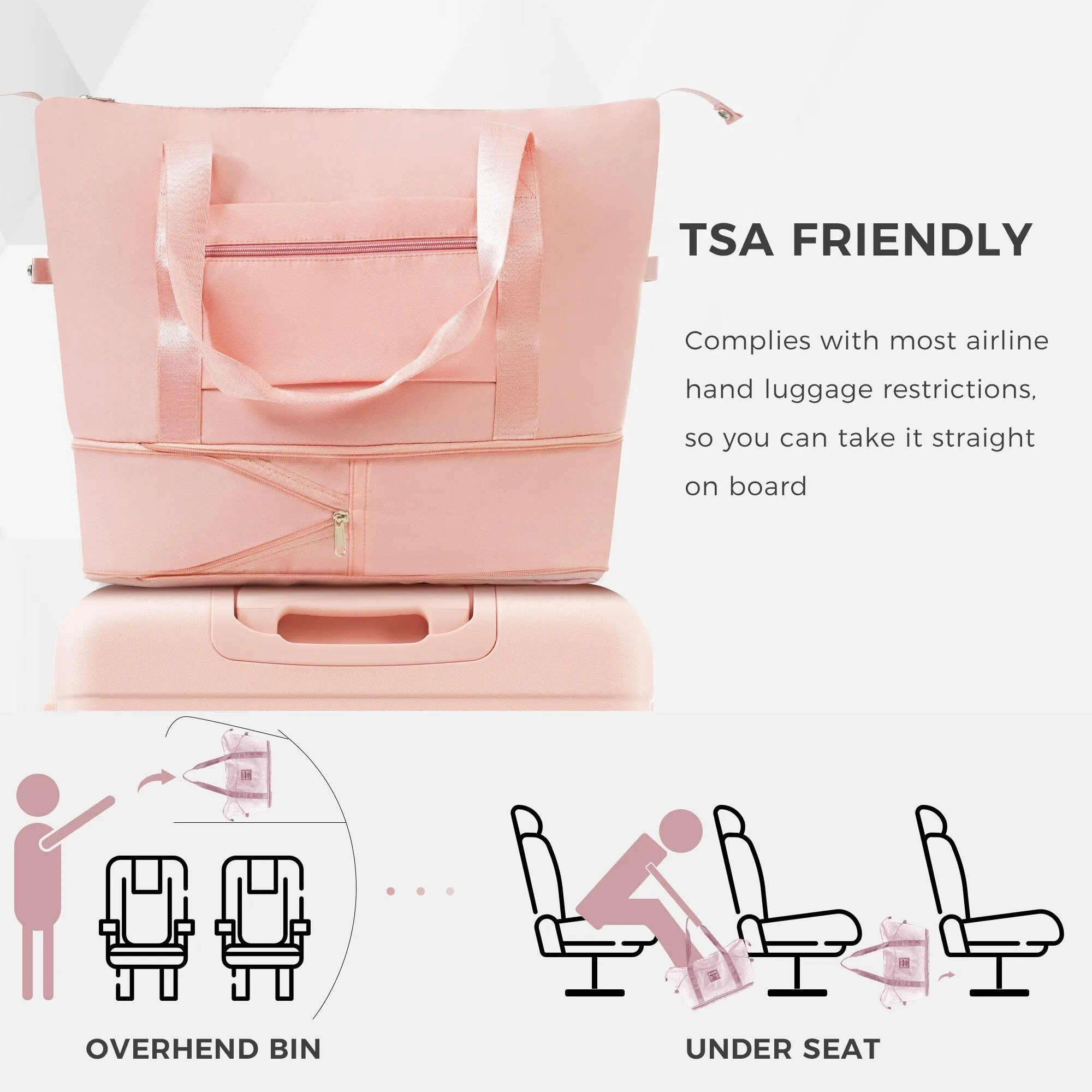4 Piece Luggage Sets with Travel Bag and Cup Holder, 20-inch Expandable Suitcase with USB Port and 360-degree Wheels