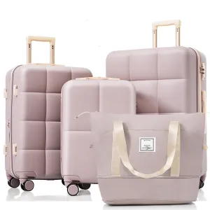 4 Piece Luggage Sets with Travel Bag and Cup Holder, 20-inch Expandable Suitcase with USB Port and 360-degree Wheels