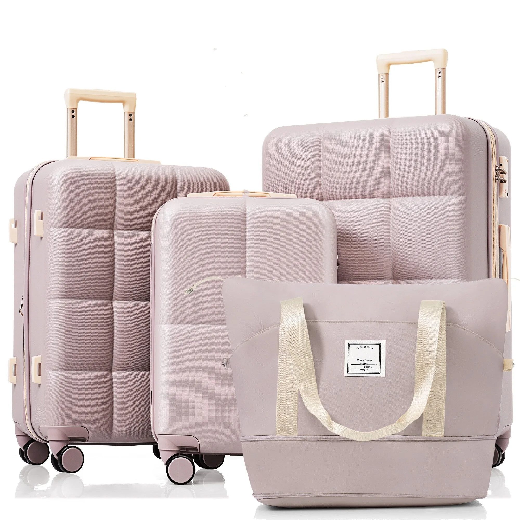 4 Piece Luggage Sets with Travel Bag and Cup Holder, 20-inch Expandable Suitcase with USB Port and 360-degree Wheels