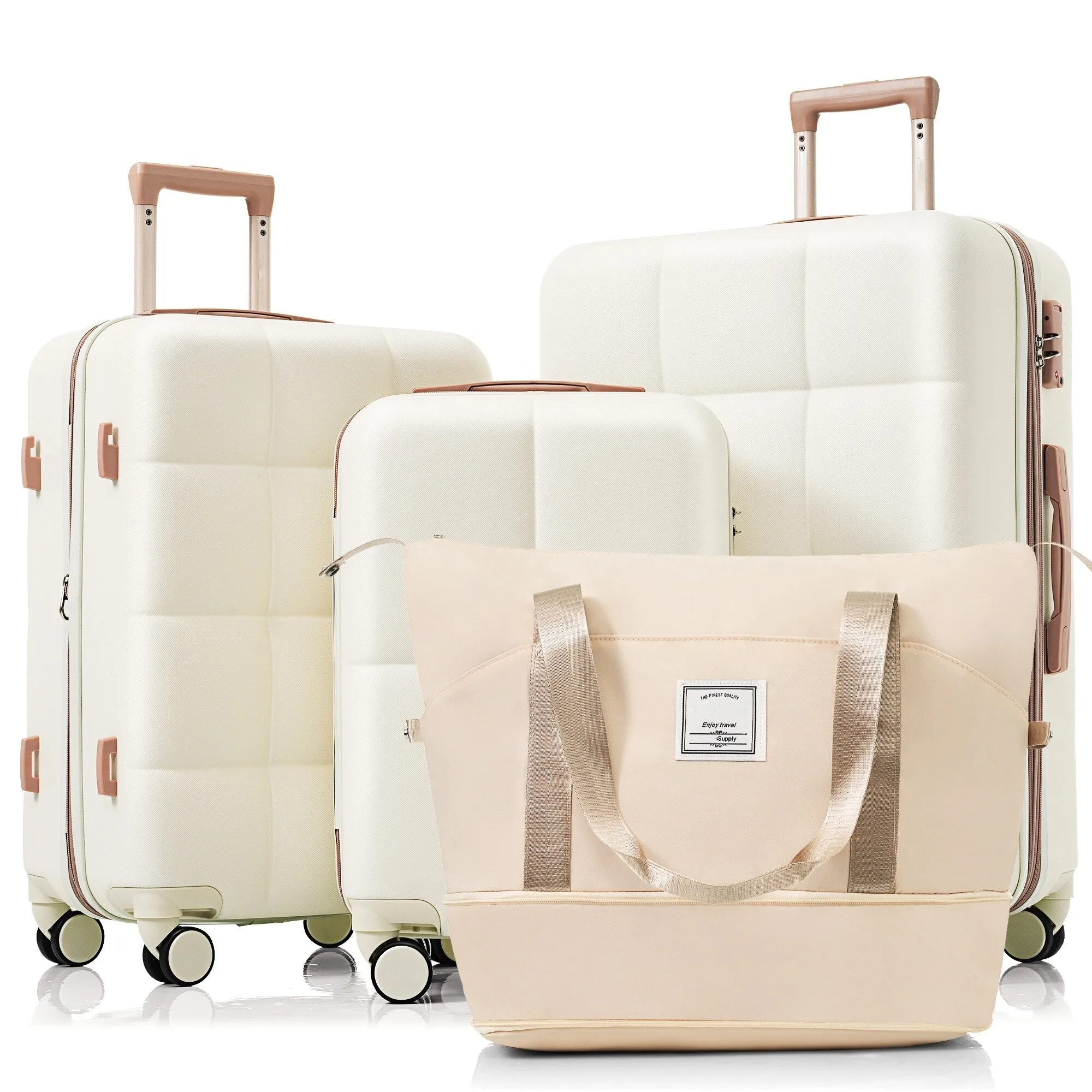 4 Piece Luggage Sets with Travel Bag and Cup Holder, 20-inch Expandable Suitcase with USB Port and 360-degree Wheels