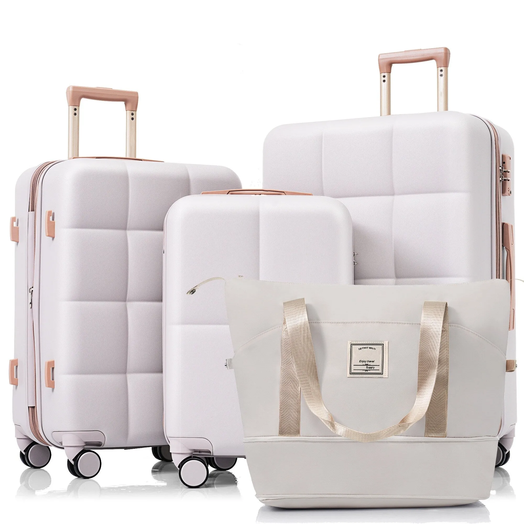 4 Piece Luggage Sets with Travel Bag and Cup Holder, 20-inch Expandable Suitcase with USB Port and 360-degree Wheels