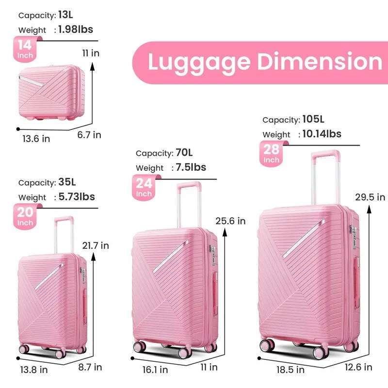 4-Piece(14/20/24/28) PP Lightweight & Durable Expandable Suitcase Luggage Sets with TSA Lock