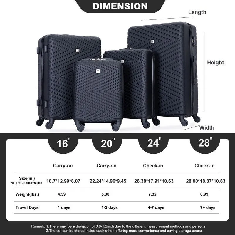 4PCS ABS Lightweight Suitcase Luggage Set with Rotating Wheels,24" and 28" with TSA Lock