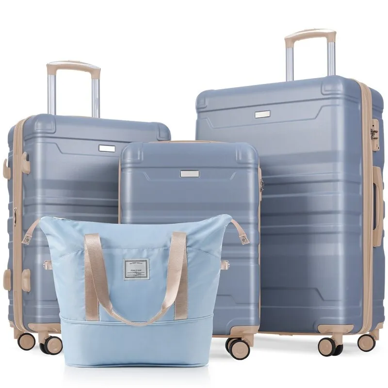 4Pcs Expandable ABS Durable Suitcase Luggage Sets with 360°Spinner Wheels and Travel Bag