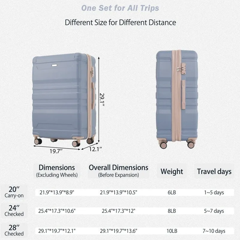 4Pcs Expandable ABS Durable Suitcase Luggage Sets with 360°Spinner Wheels and Travel Bag