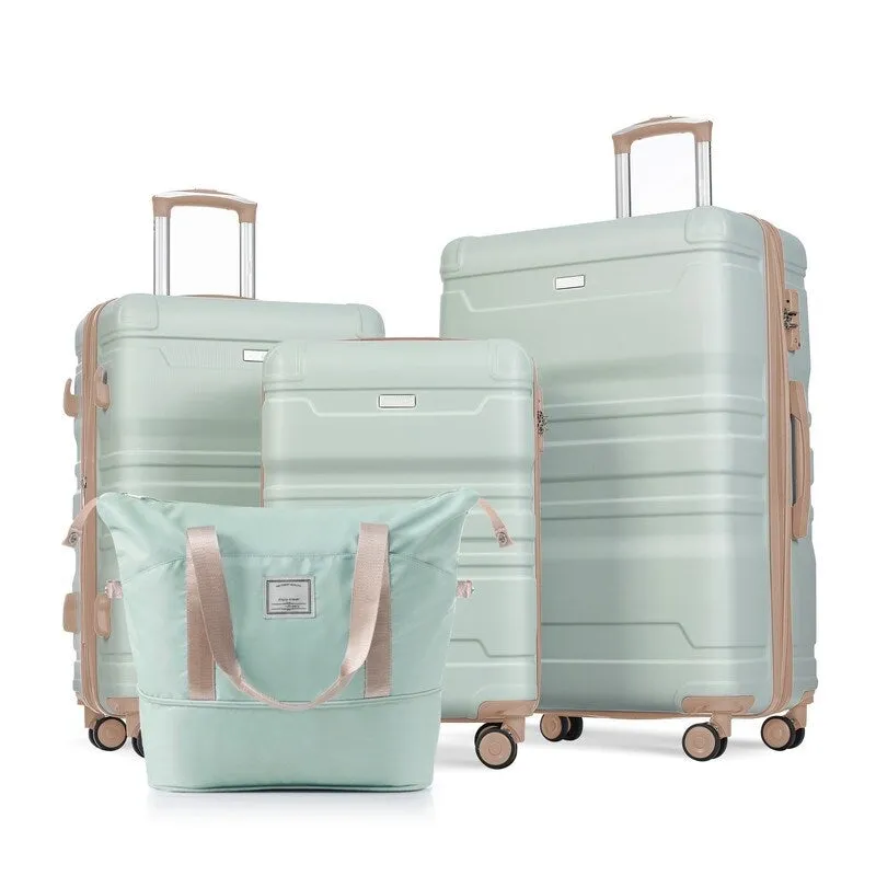 4Pcs Expandable ABS Durable Suitcase Luggage Sets with 360°Spinner Wheels and Travel Bag