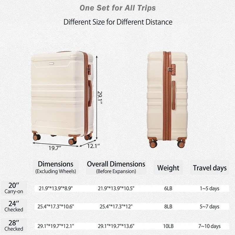 4Pcs Expandable ABS Durable Suitcase Luggage Sets with 360°Spinner Wheels and Travel Bag