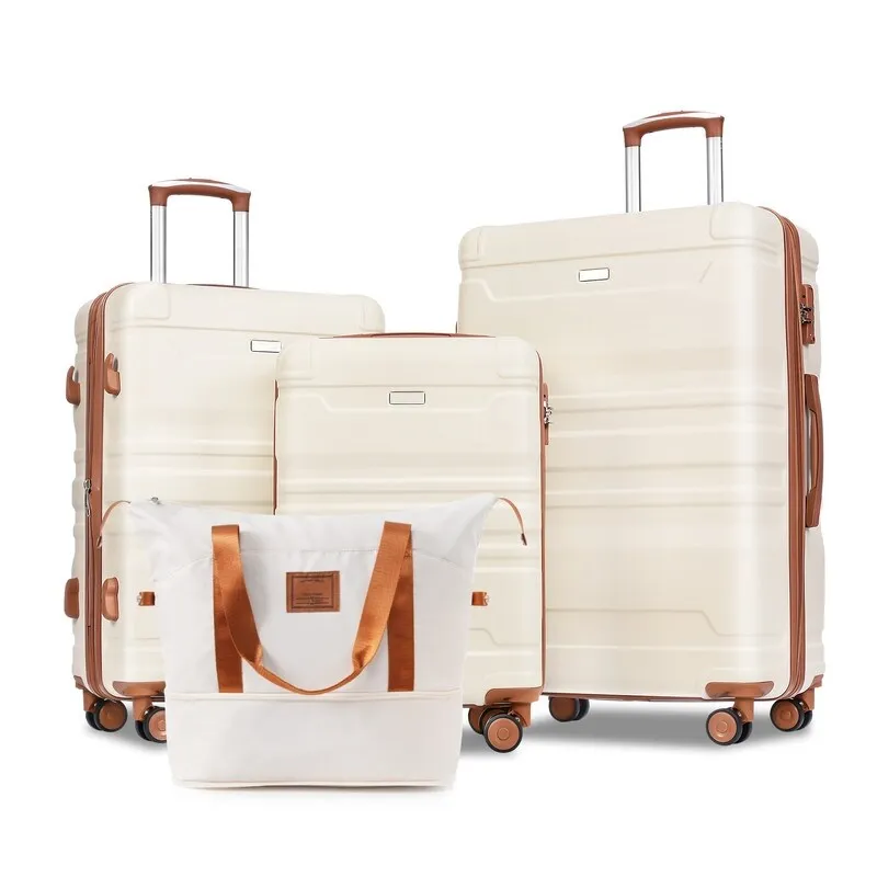 4Pcs Expandable ABS Durable Suitcase Luggage Sets with 360°Spinner Wheels and Travel Bag