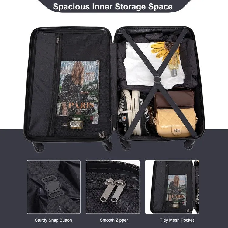 ABS 3 Piece Luggage Sets with TSA Lock and 2 Hooks, (20/24/28) Lightweight Suitcase with Spinner Wheels and Adjustable Pull Rod