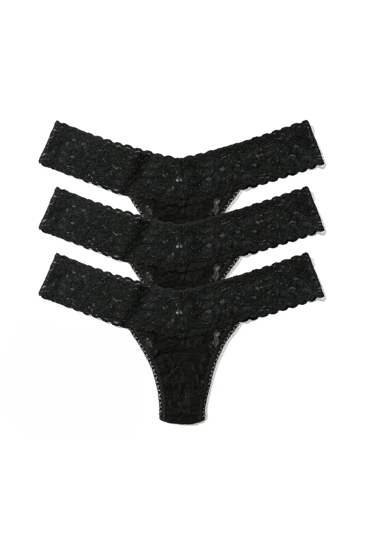 Ballerina 3-Pack Lace Low Rise Thongs in Black