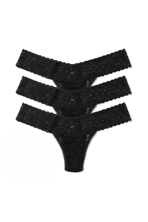 Ballerina 3-Pack Lace Low Rise Thongs in Black