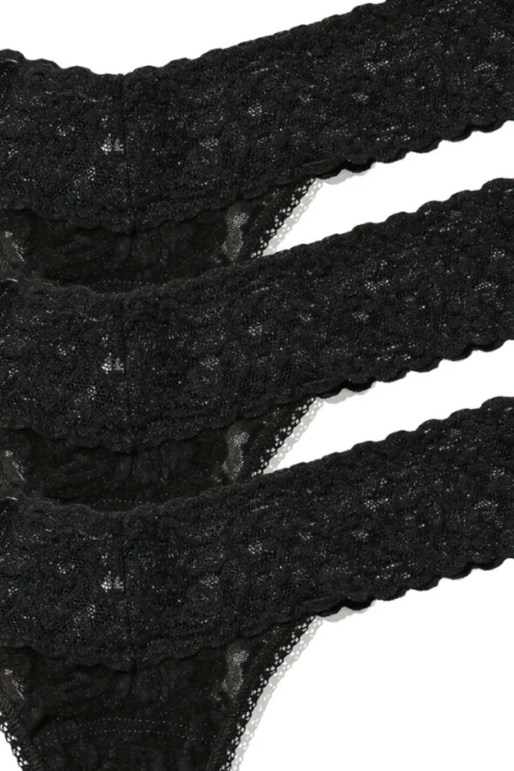 Ballerina 3-Pack Lace Low Rise Thongs in Black