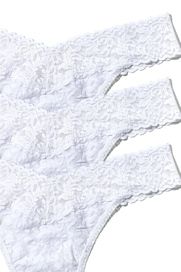 Ballerina 3-Pack Lace Thongs in White