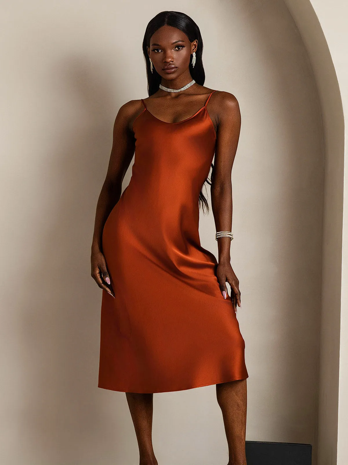 Classic Spaghetti Strap Long Silk Nightgown