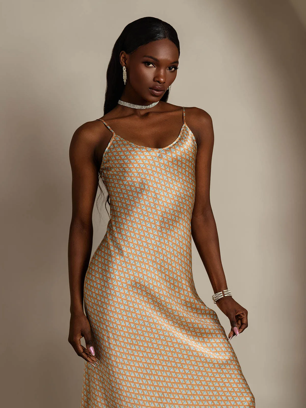 Classic Spaghetti Strap Long Silk Nightgown