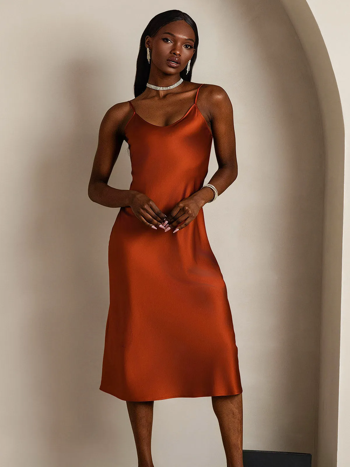 Classic Spaghetti Strap Long Silk Nightgown
