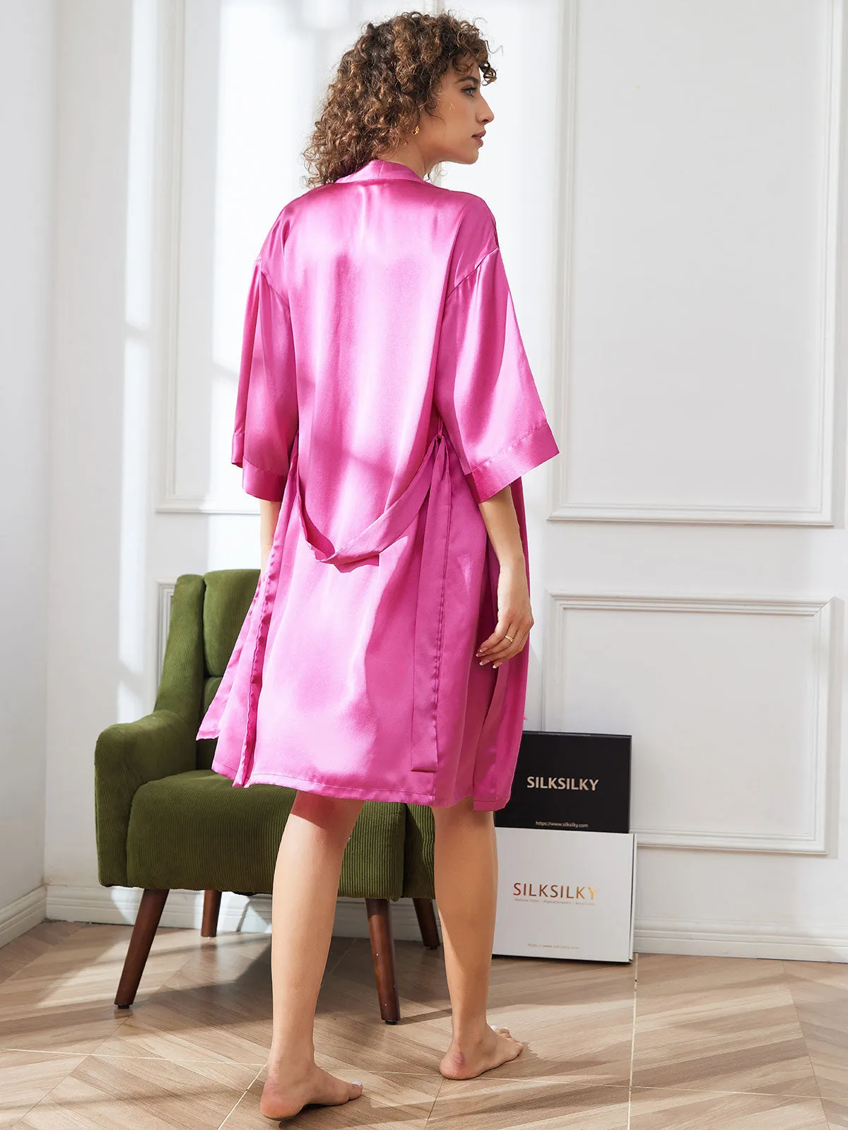 Clearance -Pure Silk Classic Spaghetti Strap Slip Nightgown&Robe Set 2Pcs