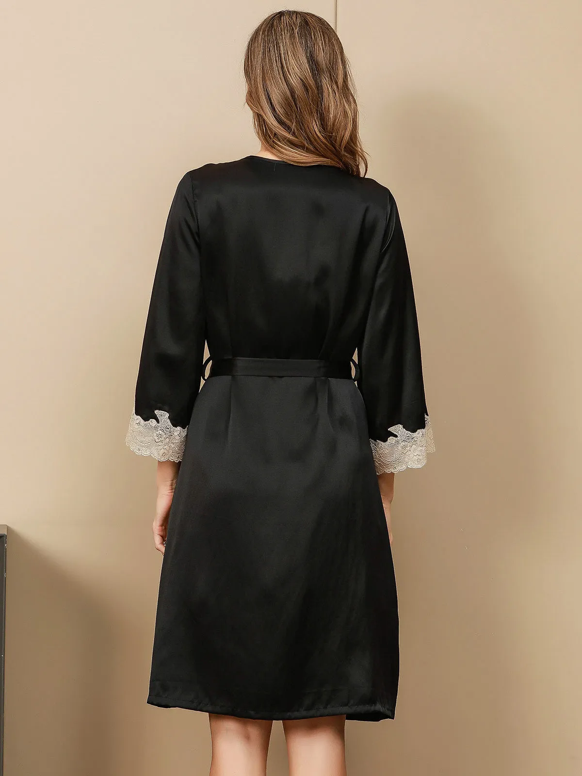 Clearance - Pure Silk Lace Nightgown & Robe Set