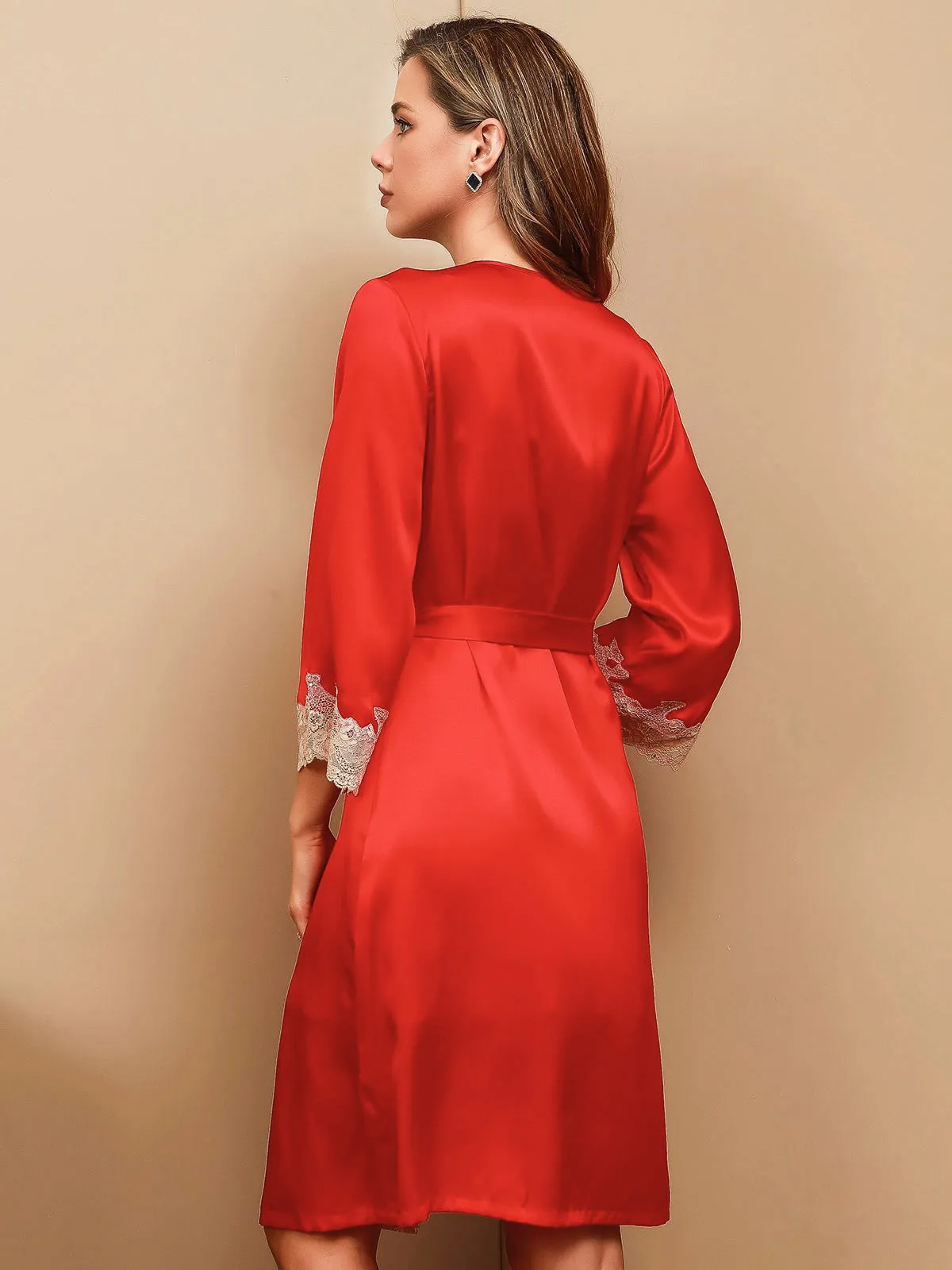 Clearance - Pure Silk Lace Nightgown & Robe Set