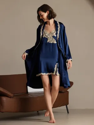 Clearance -Pure Silk Lace Nightgown&Robe Set 2Pcs