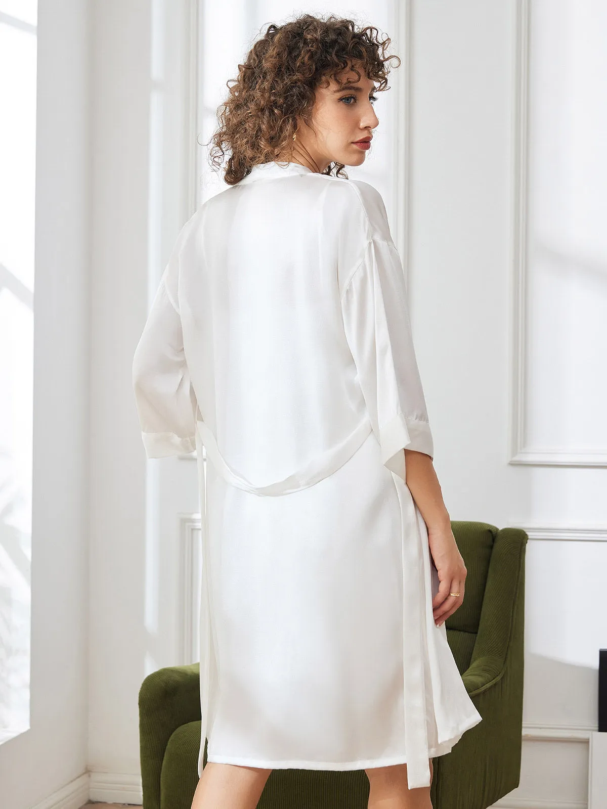 Clearance(US Warehouse) -Pure Silk Classic Spaghetti Strap Slip Nightgown&Robe Set 2Pcs