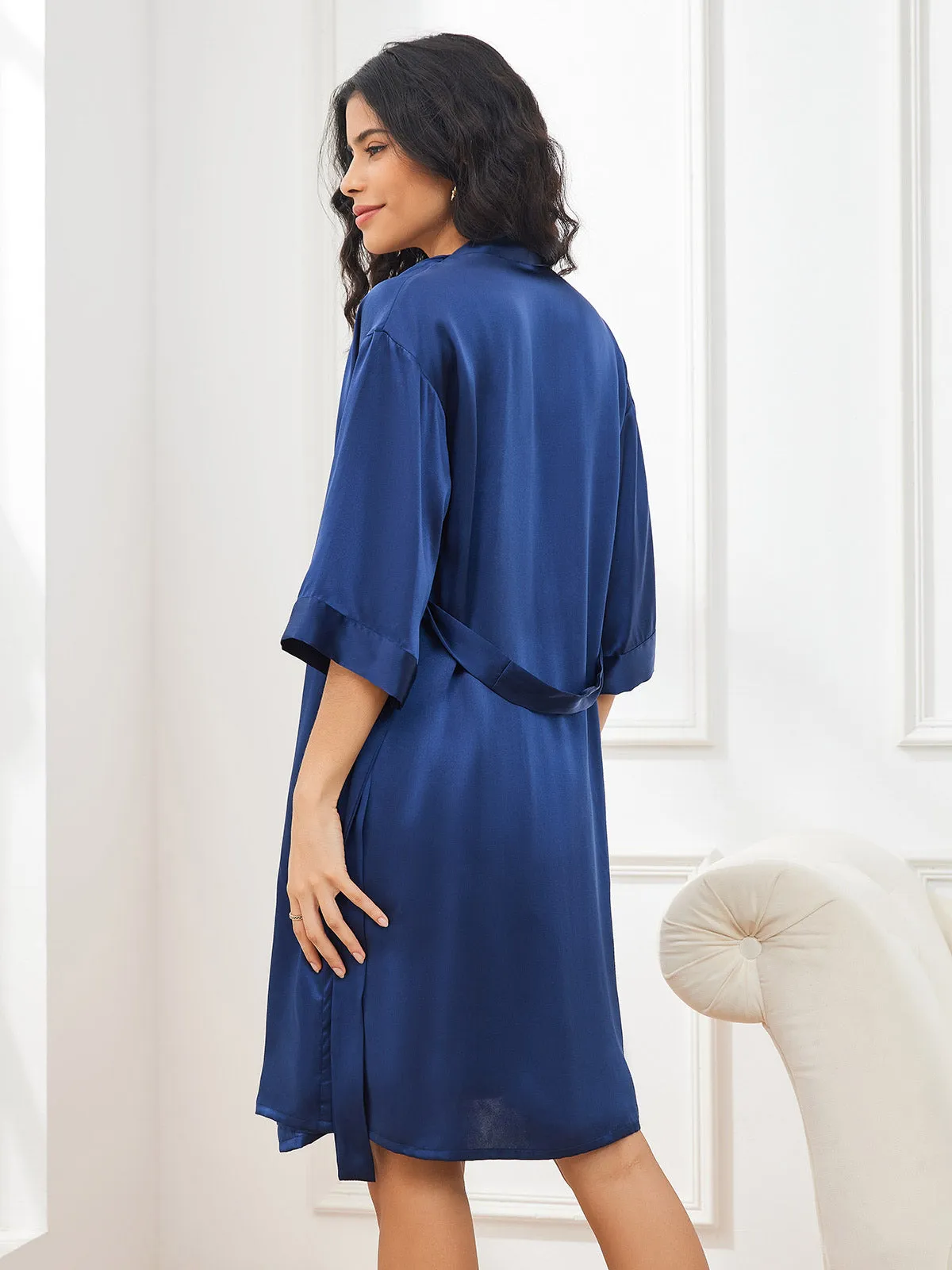 Clearance(US Warehouse) -Pure Silk Classic Spaghetti Strap Slip Nightgown&Robe Set 2Pcs